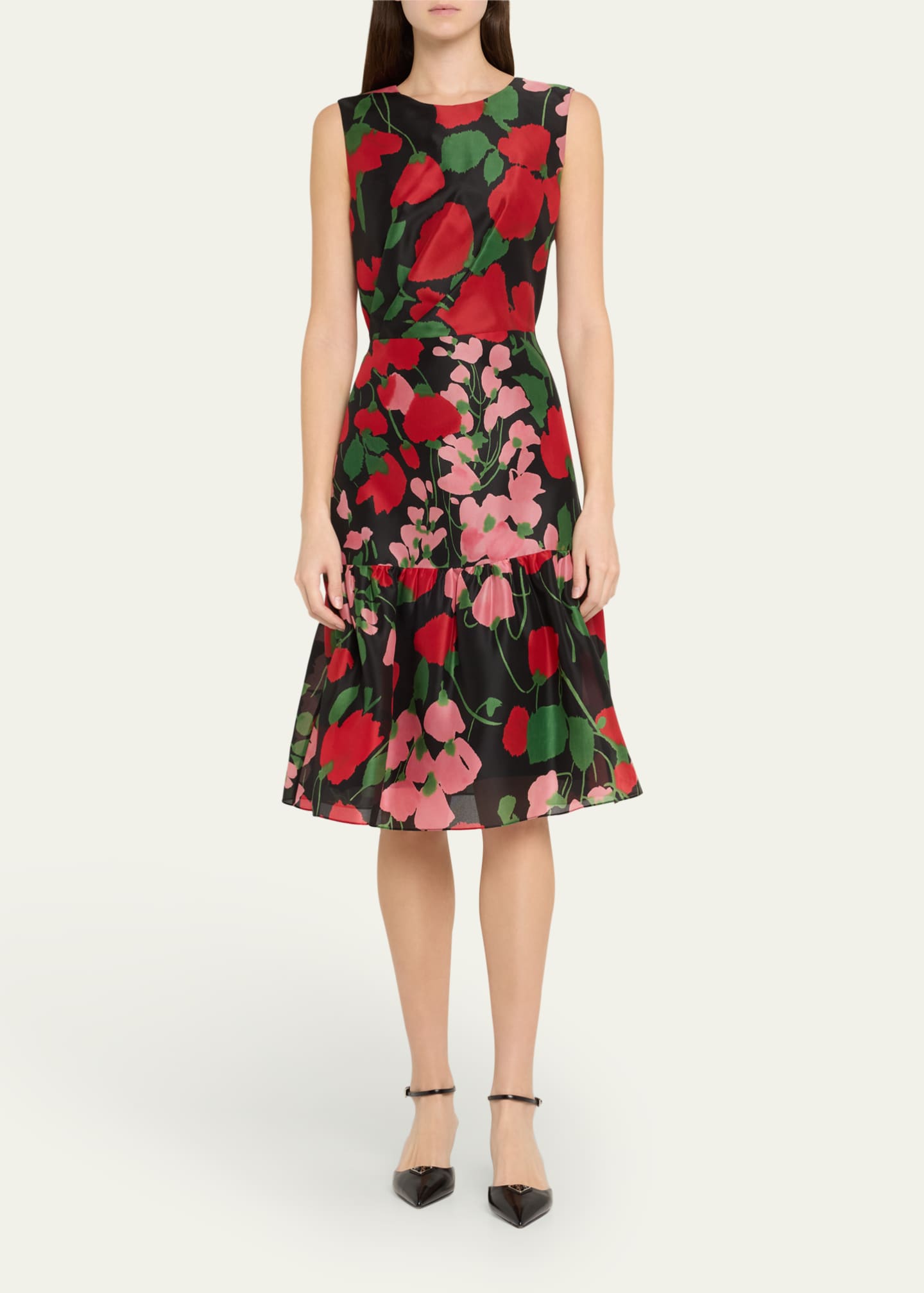 Carolina Herrera Floral Organza Flounce Hem Dress Image 2 of 5
