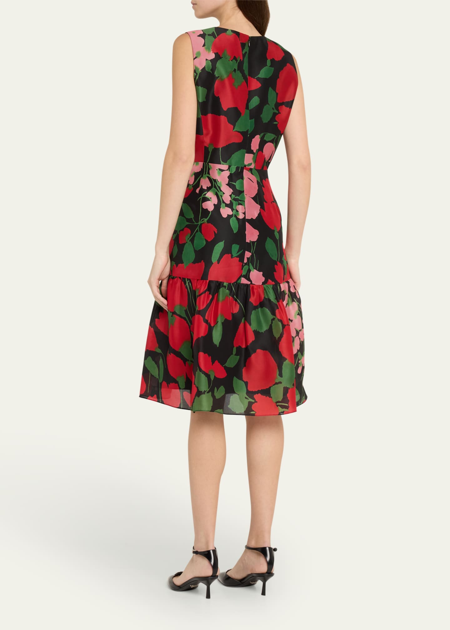 Carolina Herrera Floral Organza Flounce Hem Dress Image 3 of 5