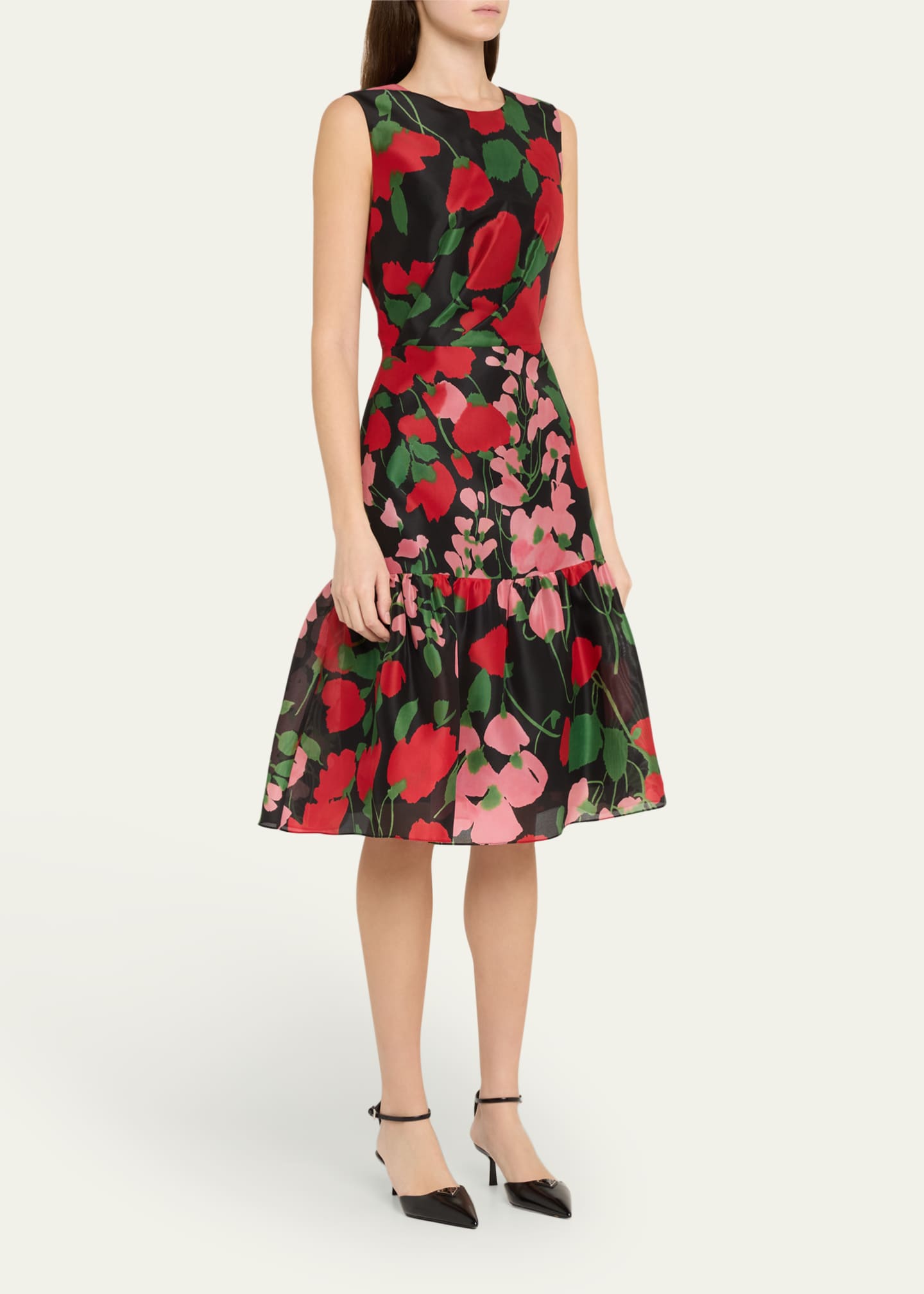 Carolina Herrera Floral Organza Flounce Hem Dress Image 4 of 5