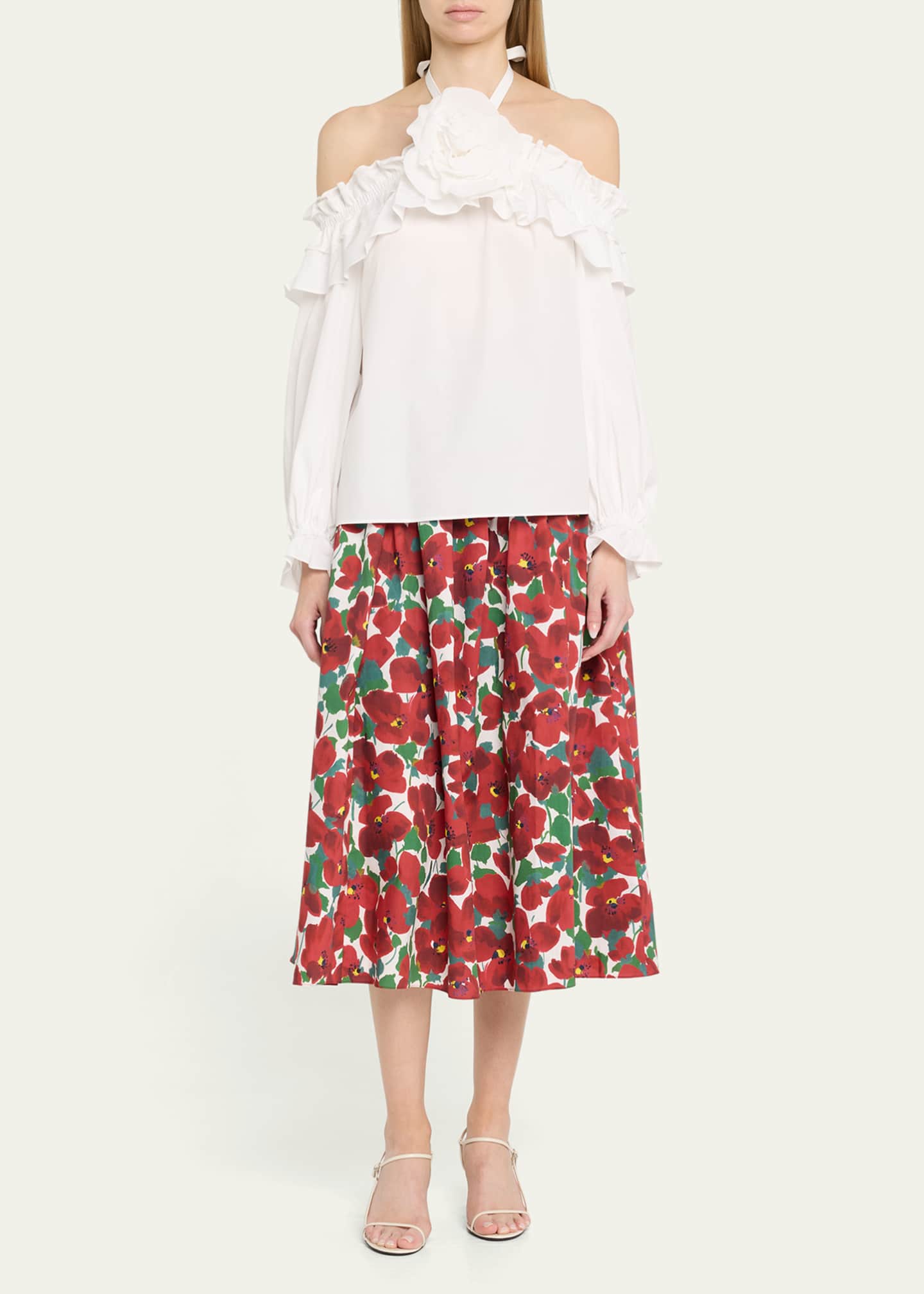 Carolina Herrera Flower Halter Cold-Shoulder Top Image 2 of 5