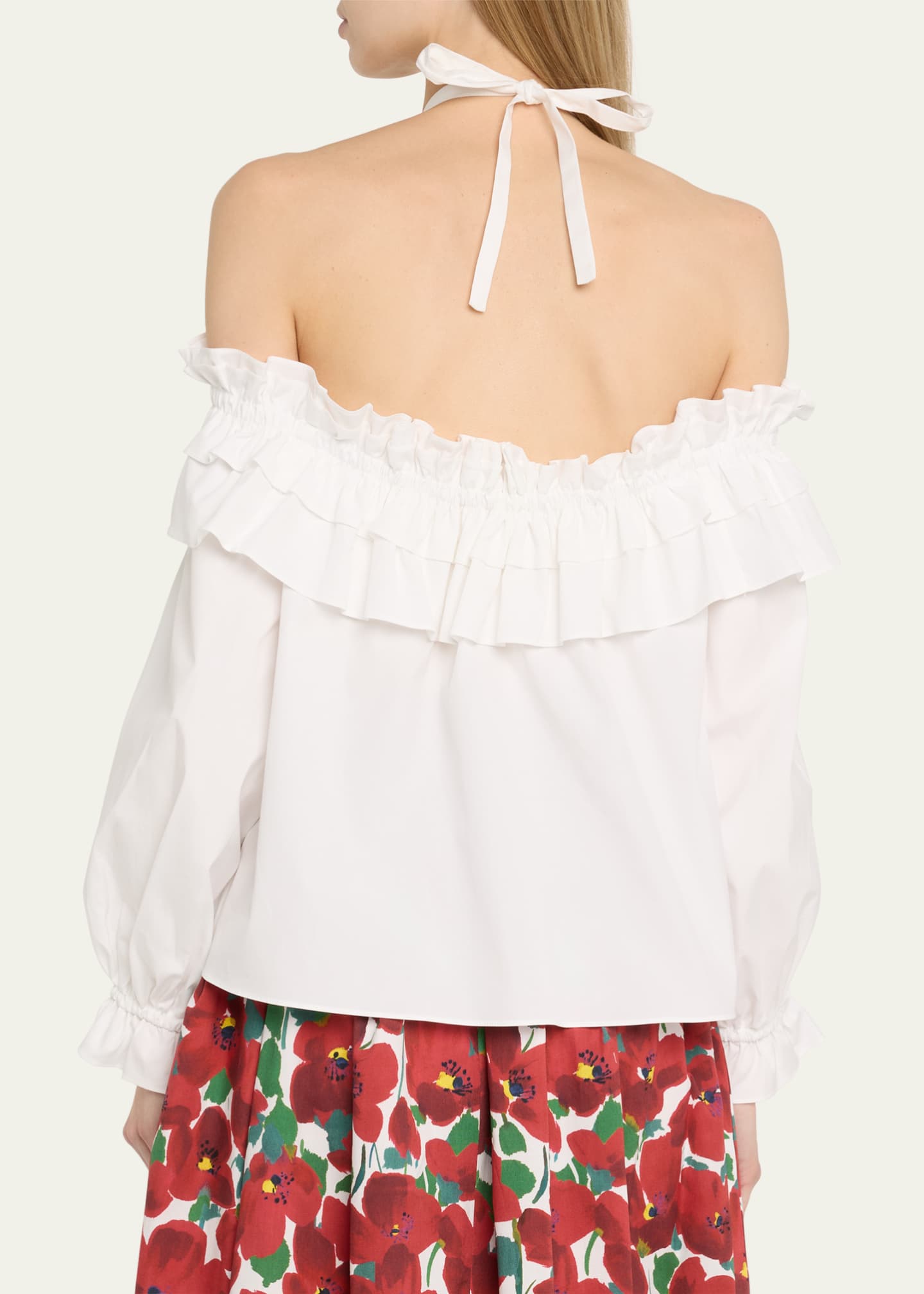 Carolina Herrera Flower Halter Cold-Shoulder Top Image 3 of 5