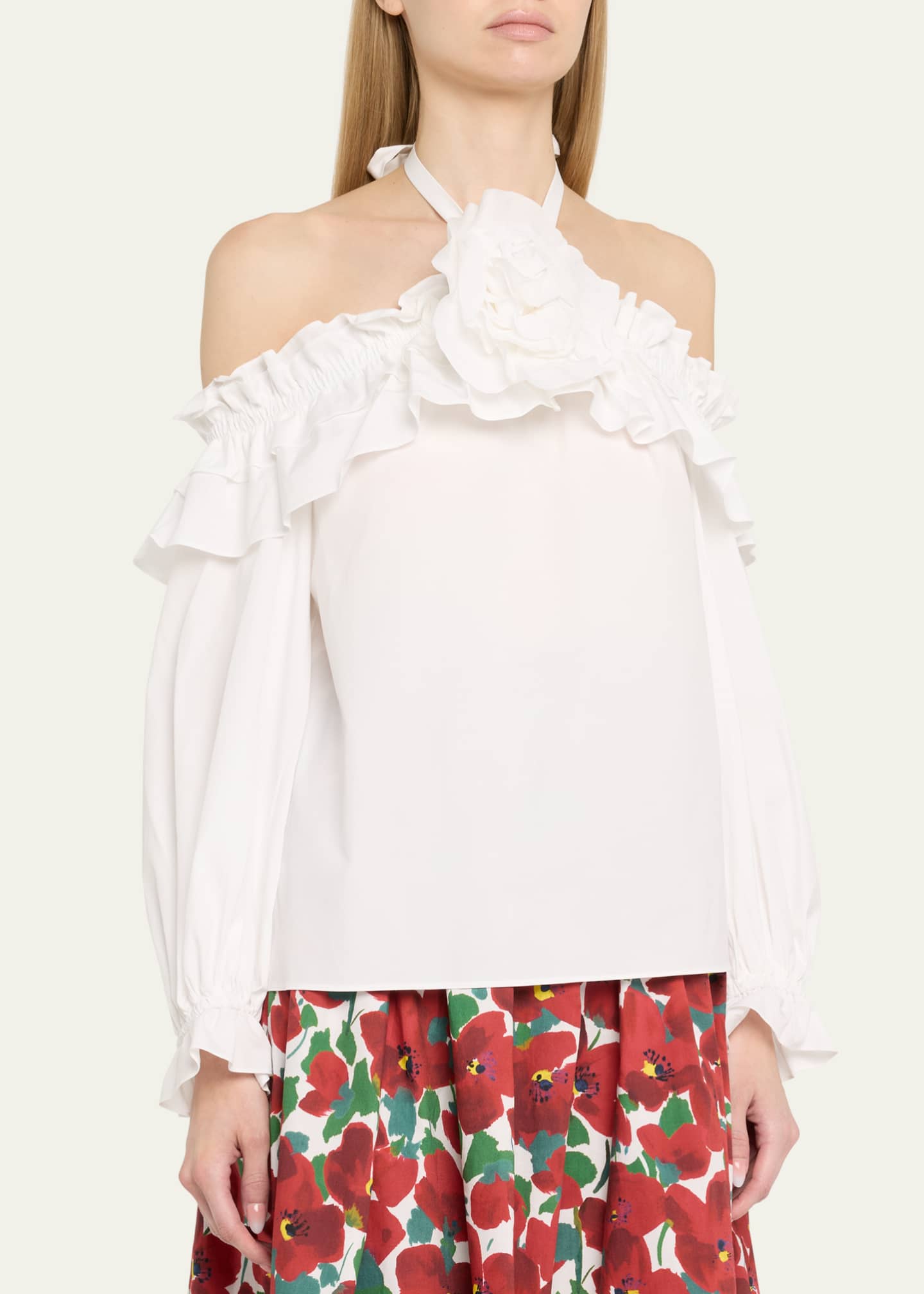 Carolina Herrera Flower Halter Cold-Shoulder Top Image 4 of 5
