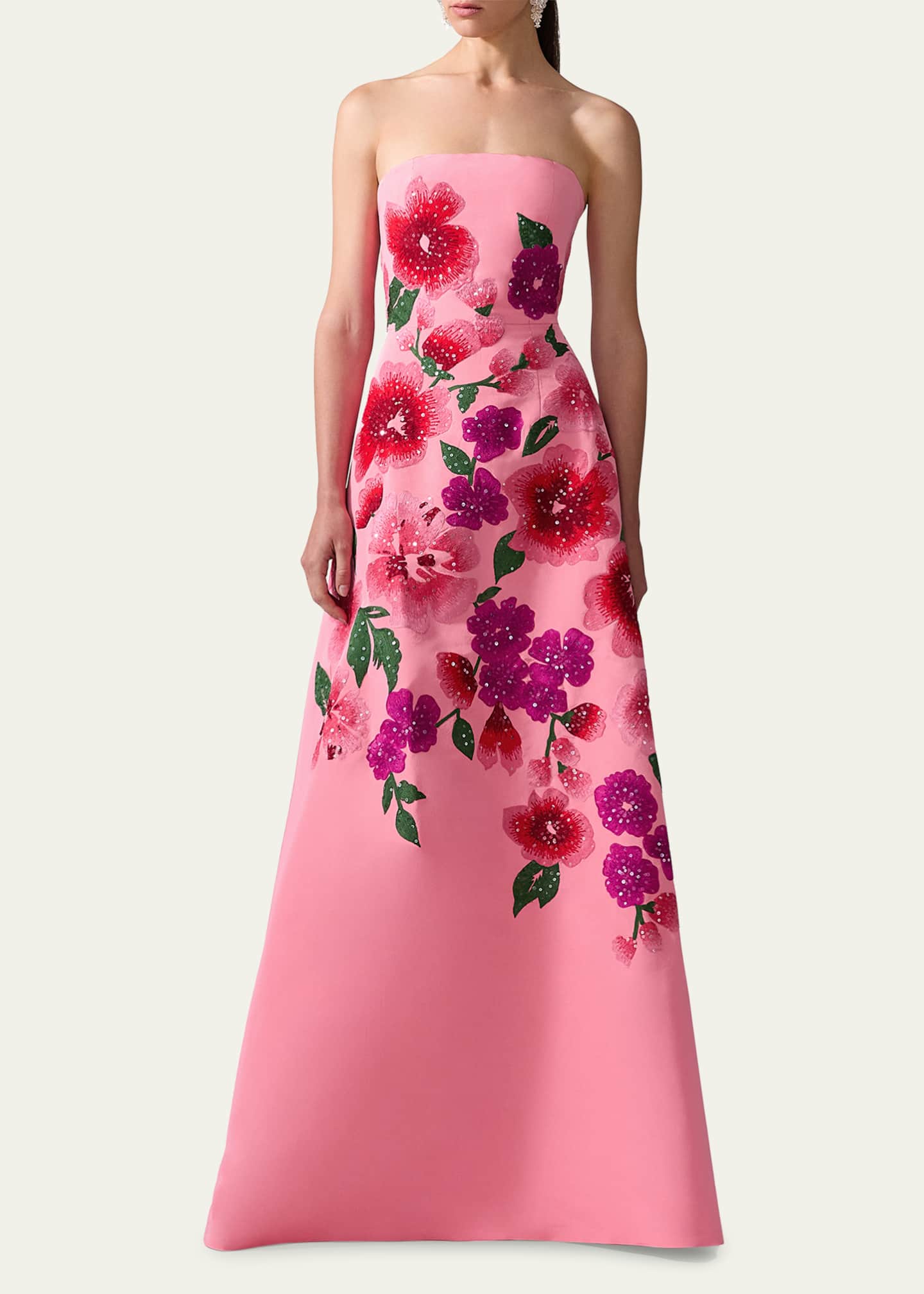 Carolina Herrera Sequined Floral Embroidered Strapless Gown Image 2 of 4