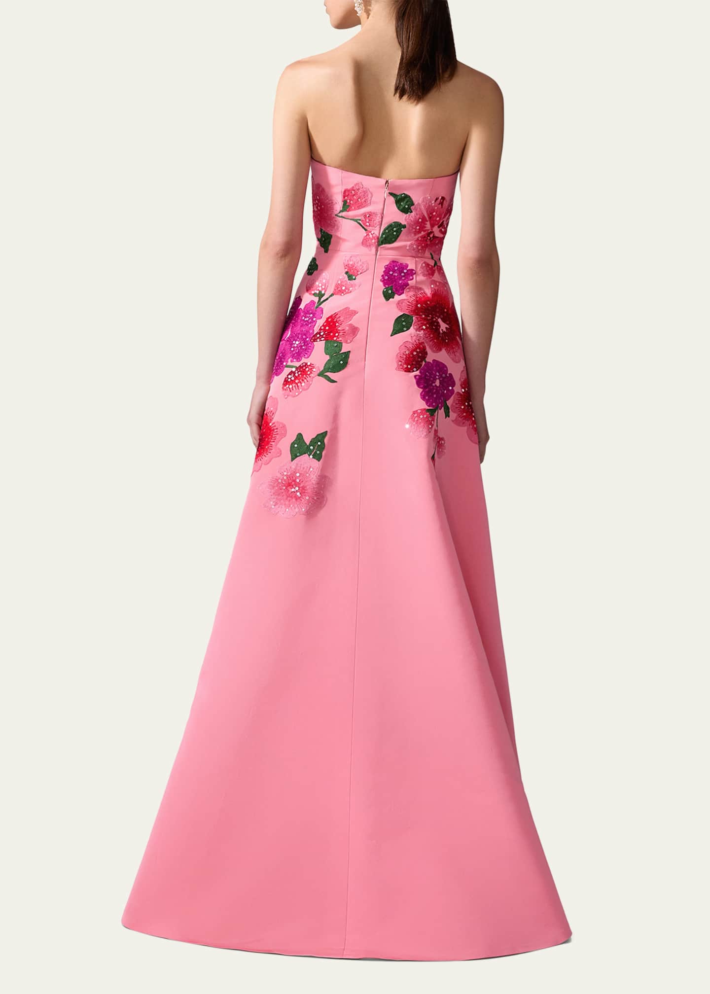 Carolina Herrera Sequined Floral Embroidered Strapless Gown Image 3 of 4