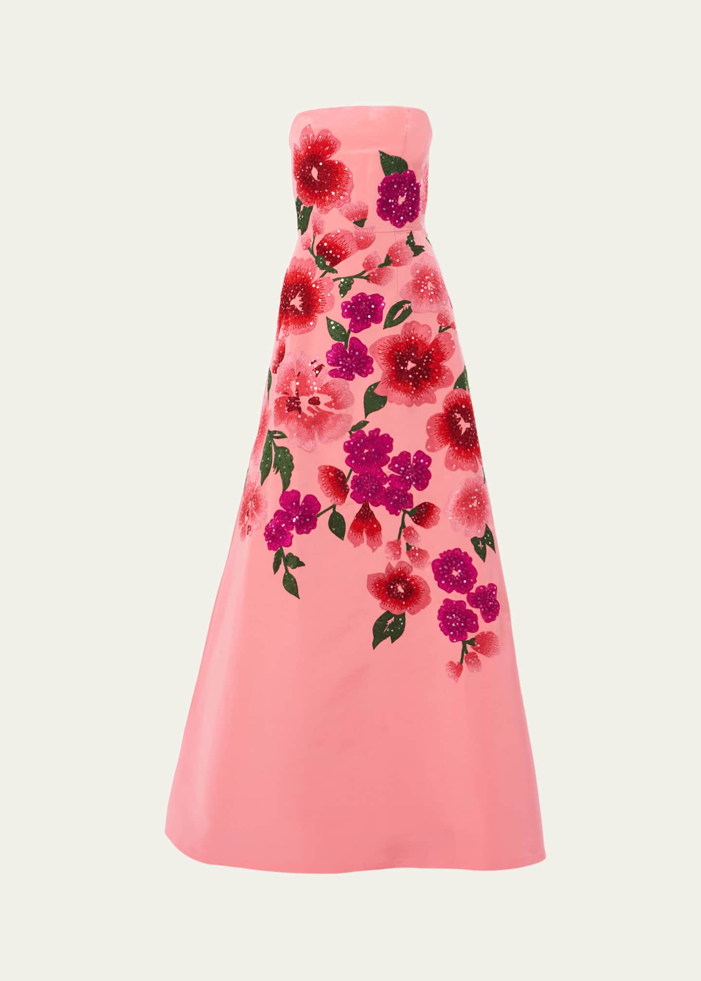 Carolina Herrera Sequined Floral Embroidered Strapless Gown Image 1 of 4