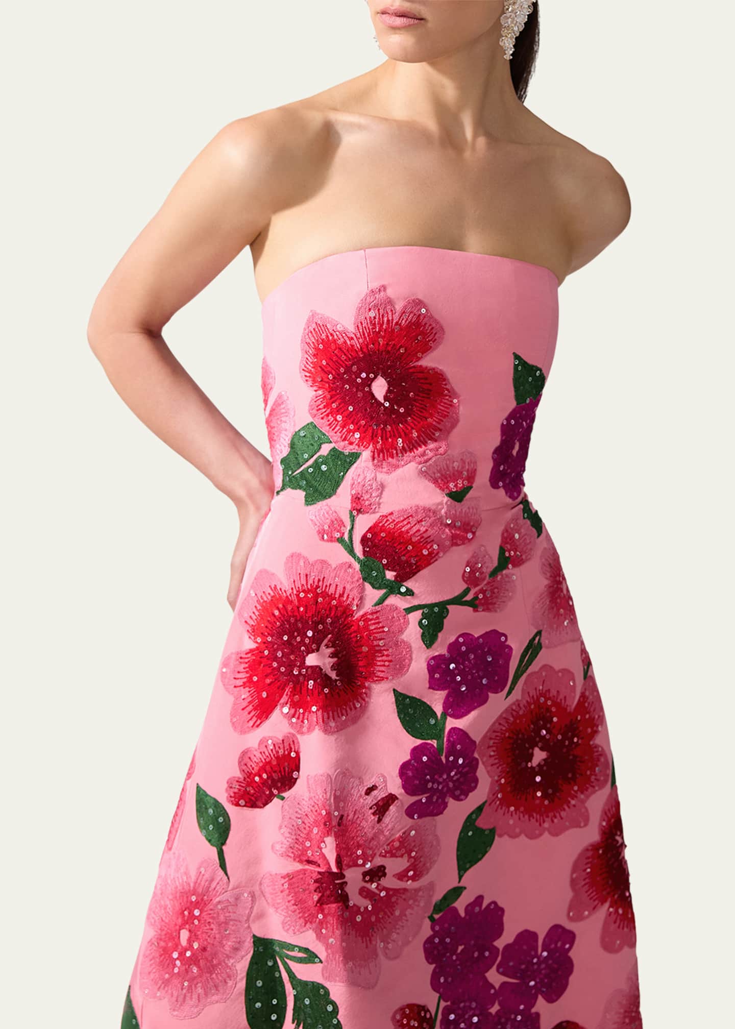 Carolina Herrera Sequined Floral Embroidered Strapless Gown Image 4 of 4