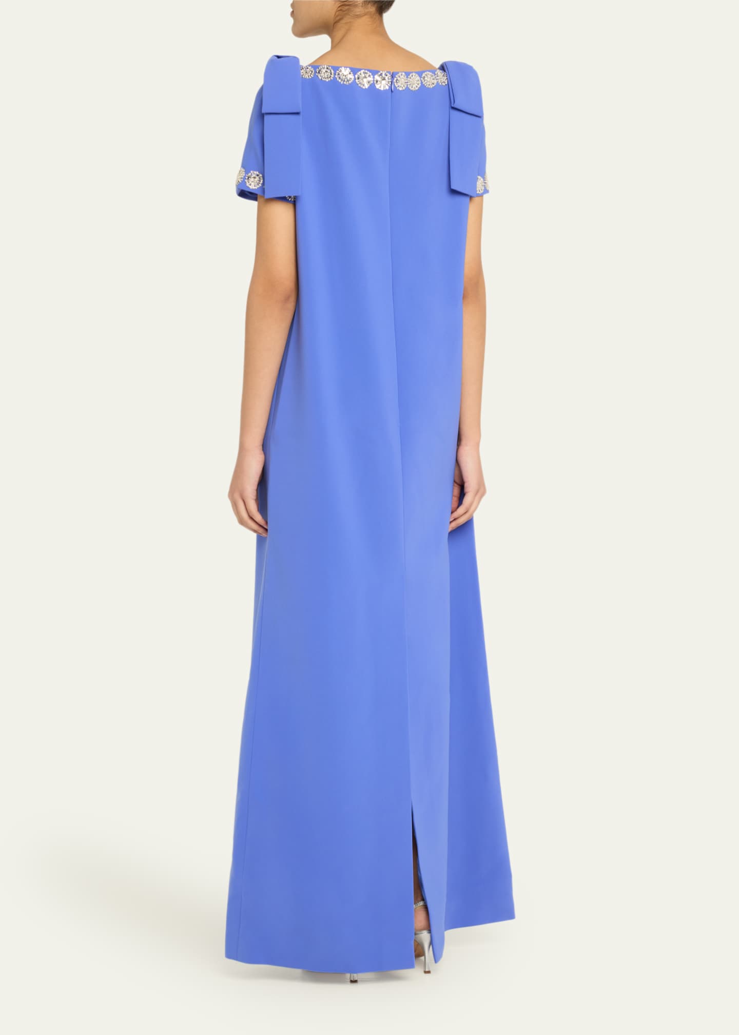 Carolina Herrera Crystal-Trim Boatneck Column Gown With Shoulder Bows Image 3 of 5