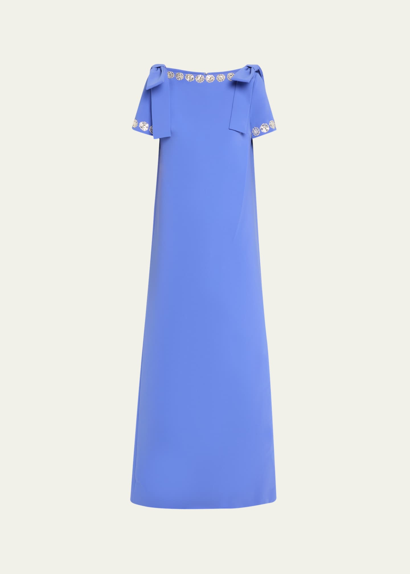 Carolina Herrera Crystal-Trim Boatneck Column Gown With Shoulder Bows Image 1 of 5