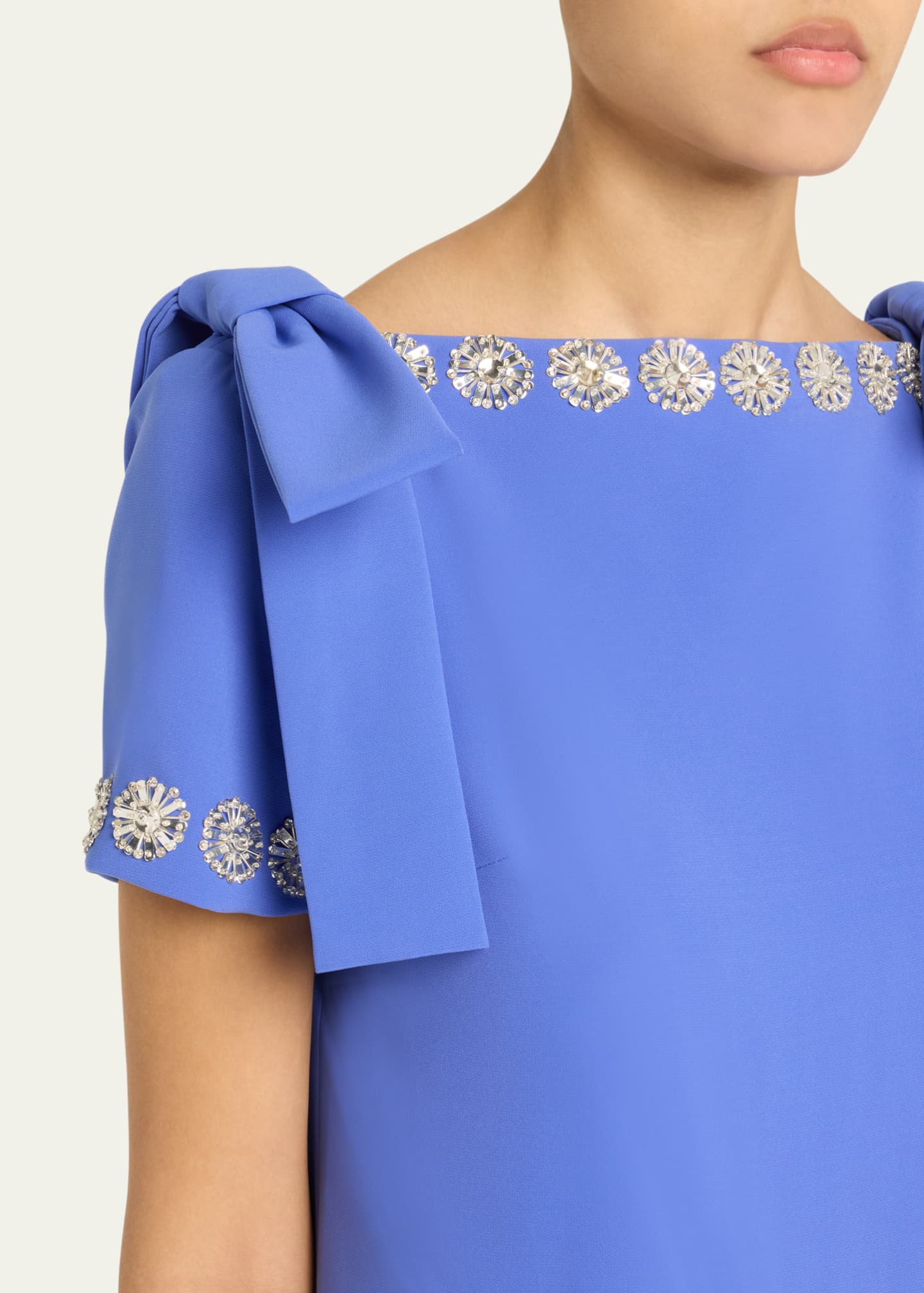 Carolina Herrera Crystal-Trim Boatneck Column Gown With Shoulder Bows Image 5 of 5