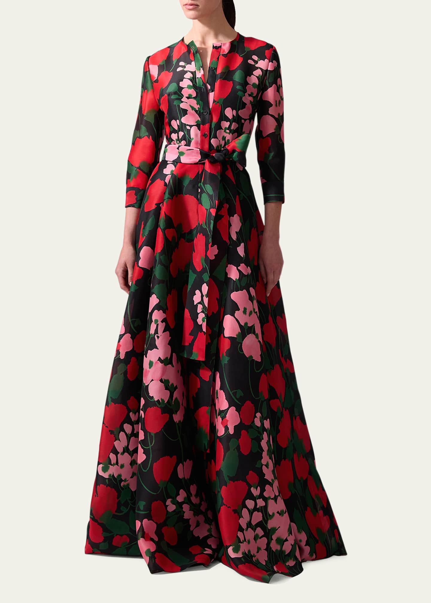 Carolina Herrera Long Floral Belted Trench Gown Image 2 of 4
