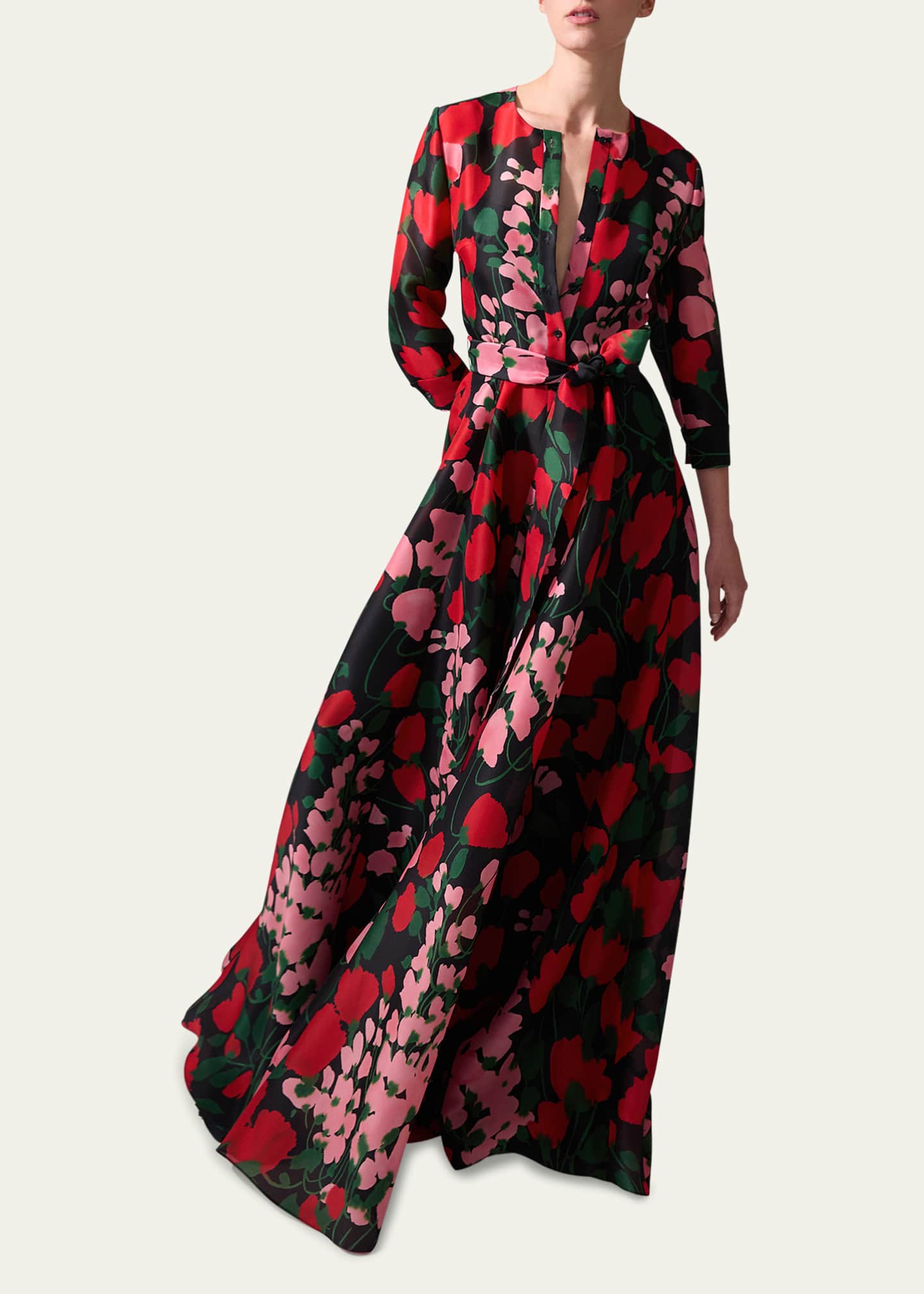 Carolina Herrera Long Floral Belted Trench Gown Image 4 of 4