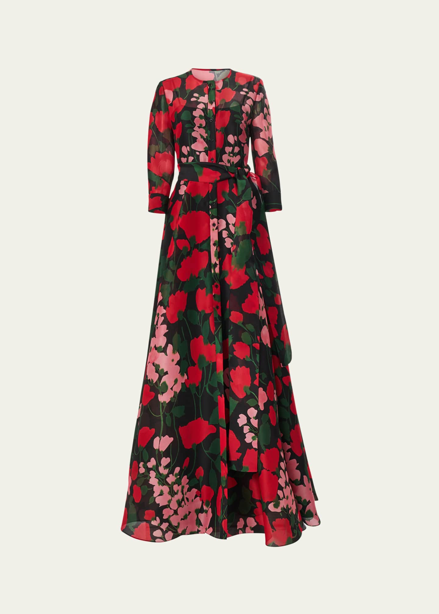 Carolina Herrera Long Floral Belted Trench Gown Image 1 of 4