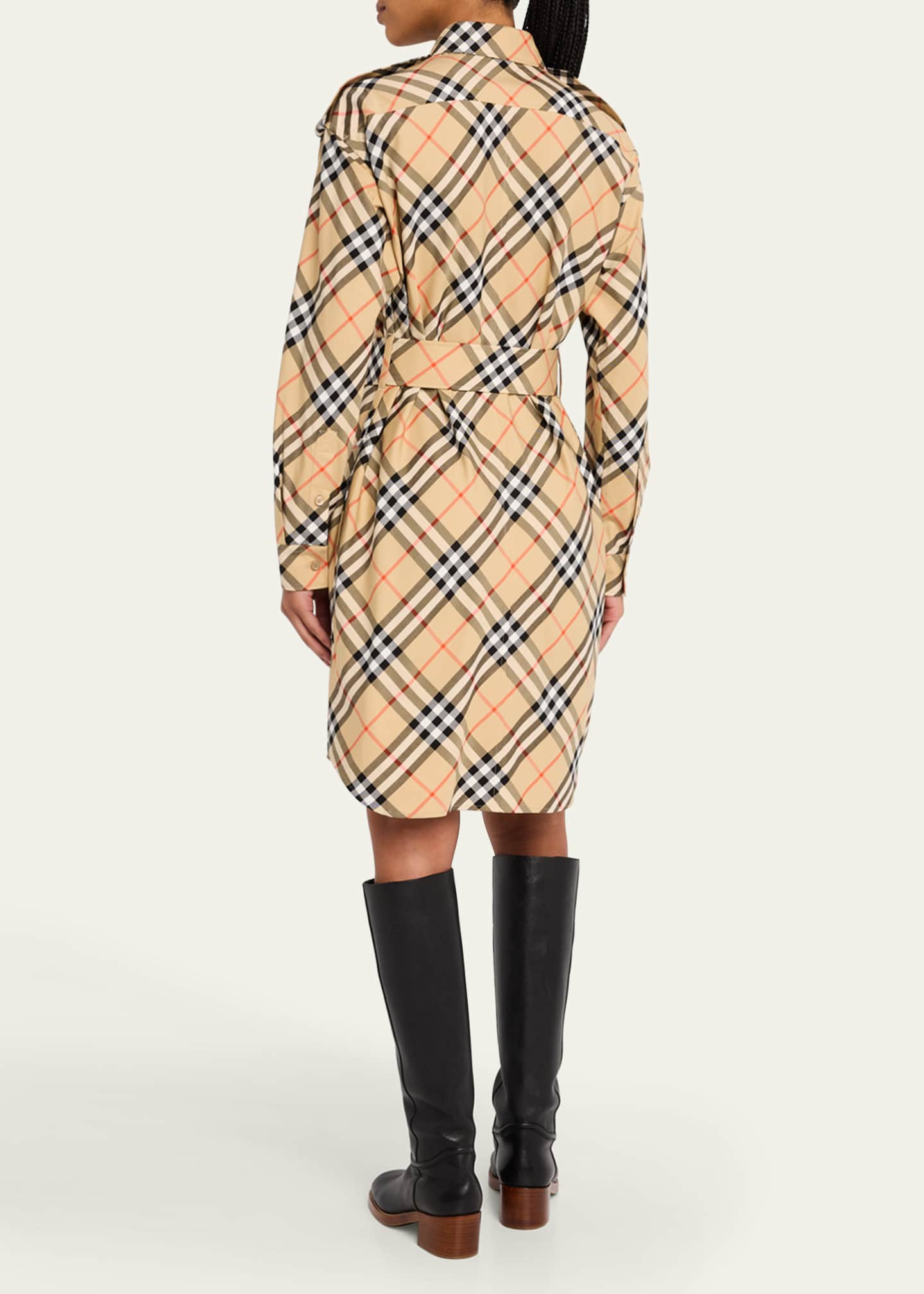 Burberry Check Belted Long-Sleeve Shirtdress Image 3 of 5