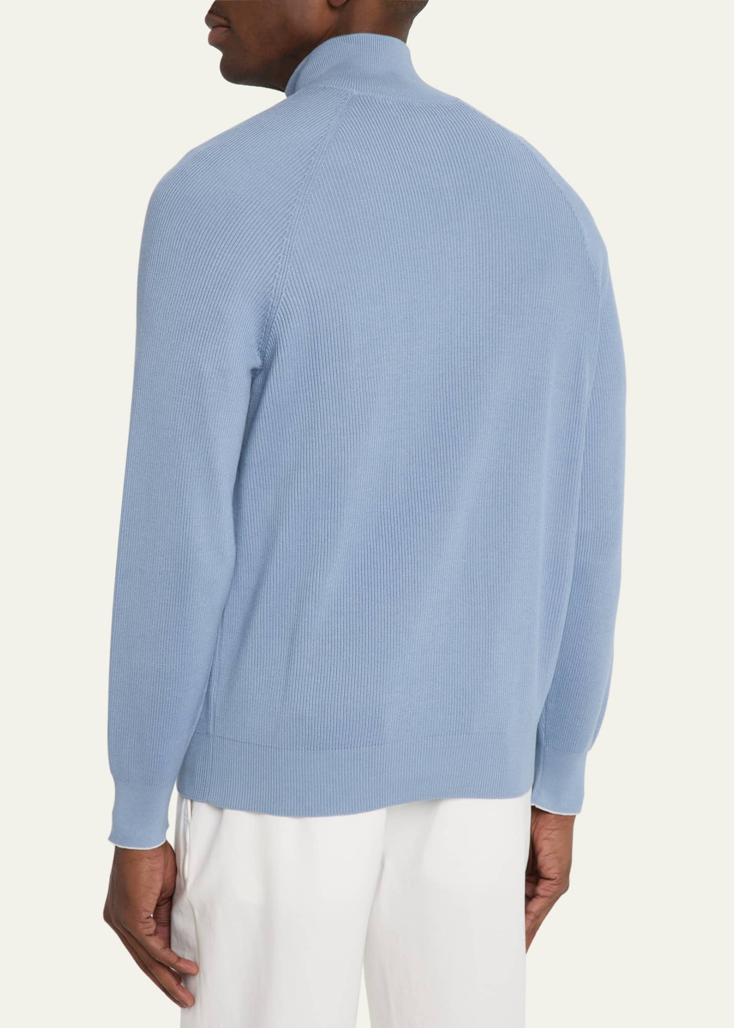Brunello Cucinelli Men's Cotton Rib Half-Zip Sweater Image 3 of 5