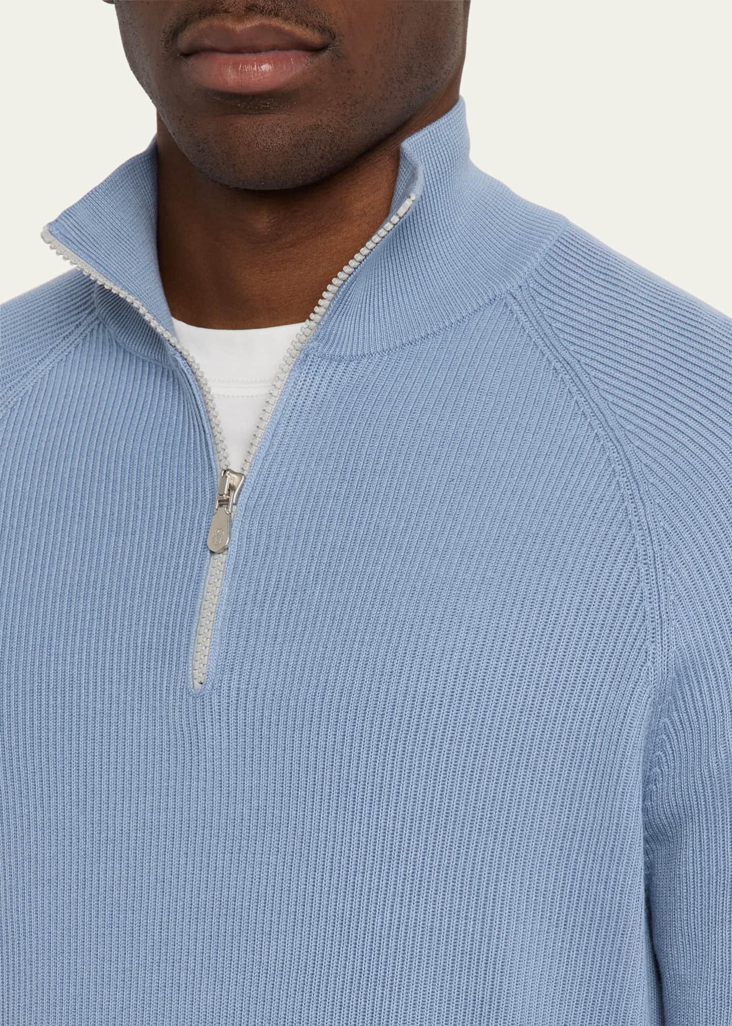 Brunello Cucinelli Men's Cotton Rib Half-Zip Sweater Image 5 of 5