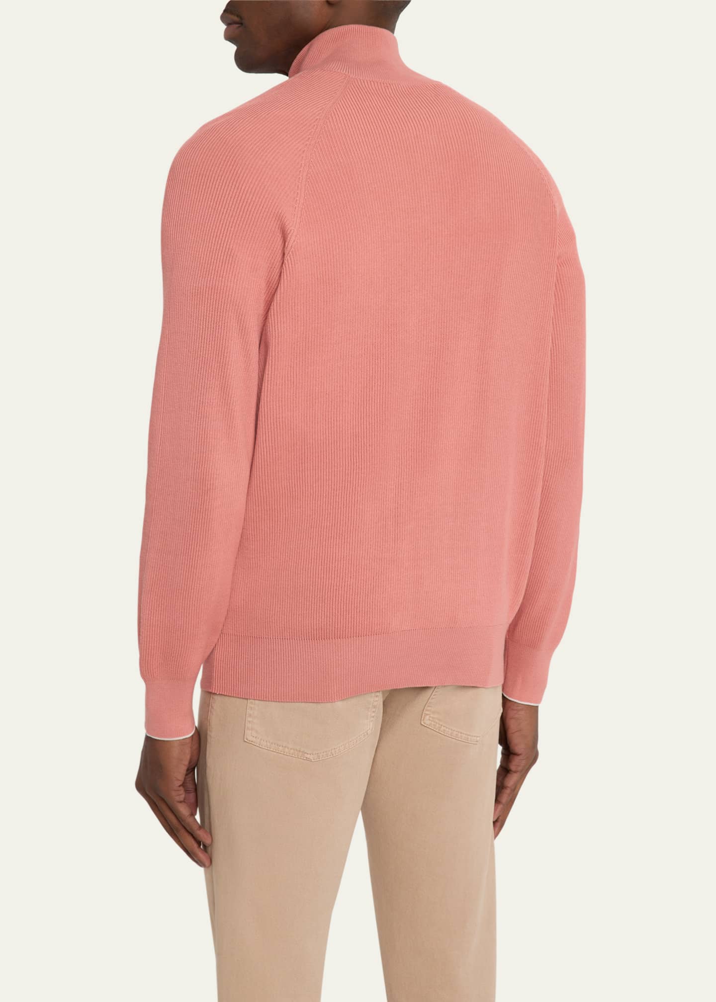 Brunello Cucinelli Men's Cotton Rib Half-Zip Sweater Image 3 of 5