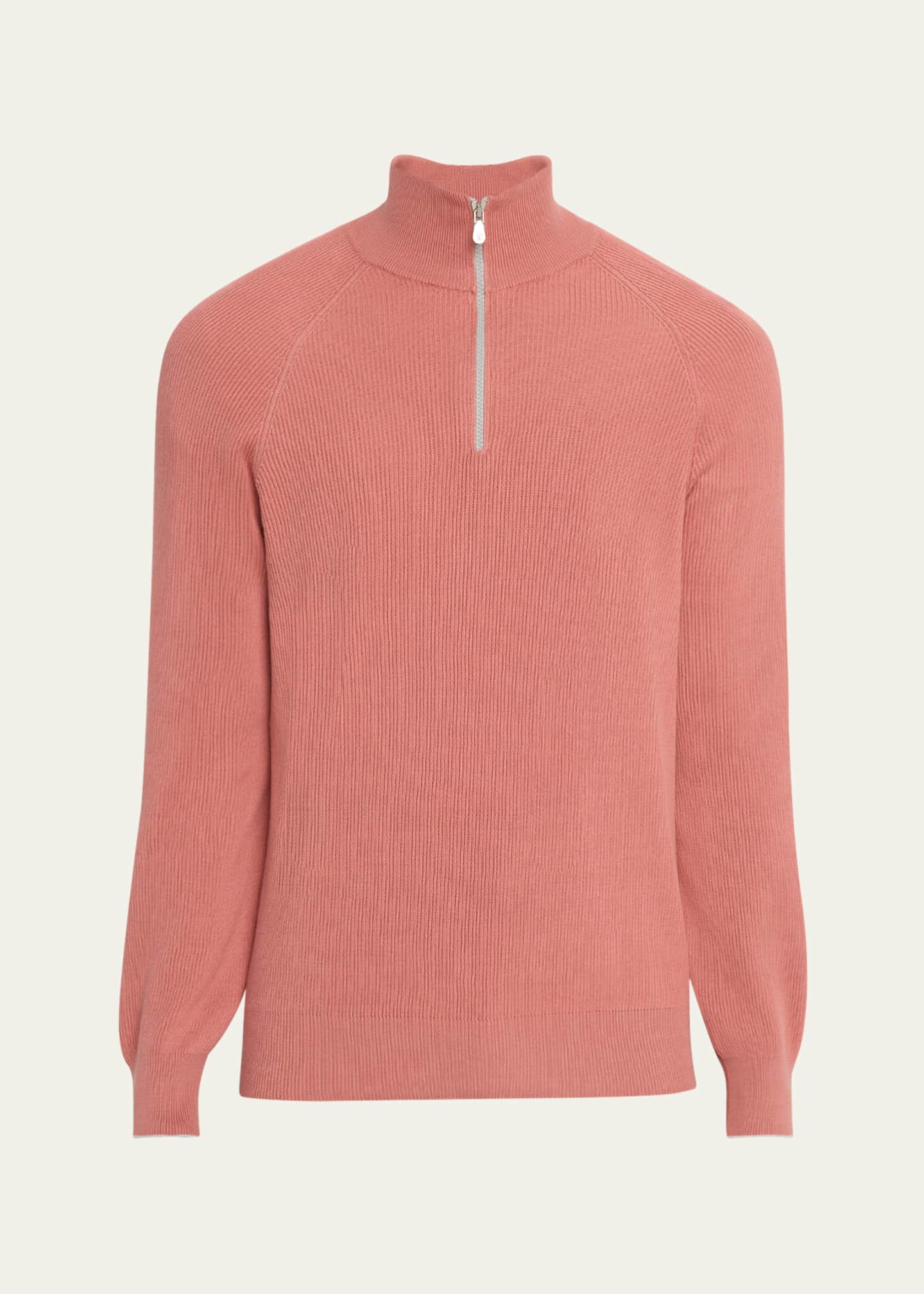 Brunello Cucinelli Men's Cotton Rib Half-Zip Sweater Image 1 of 5
