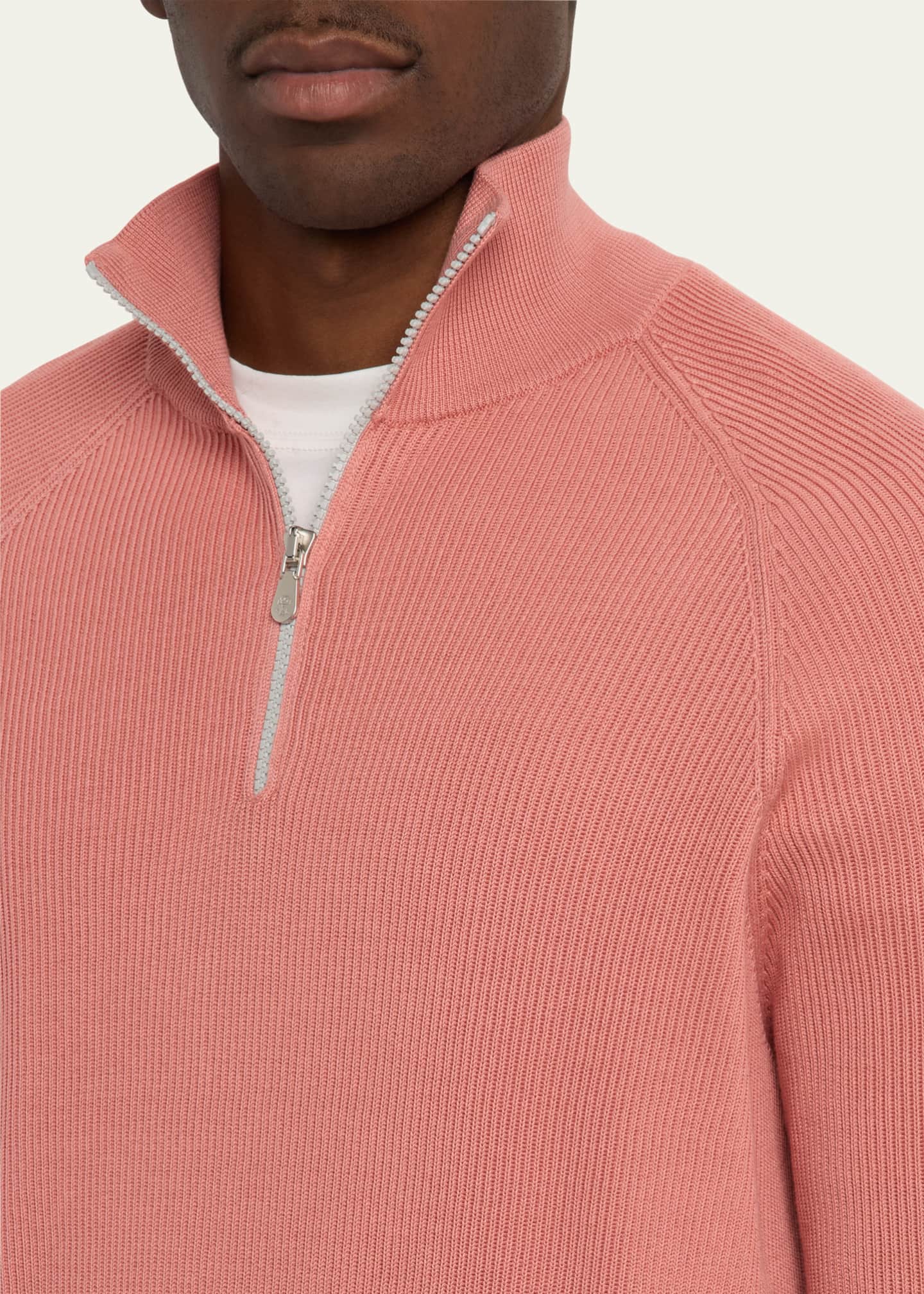 Brunello Cucinelli Men's Cotton Rib Half-Zip Sweater Image 5 of 5