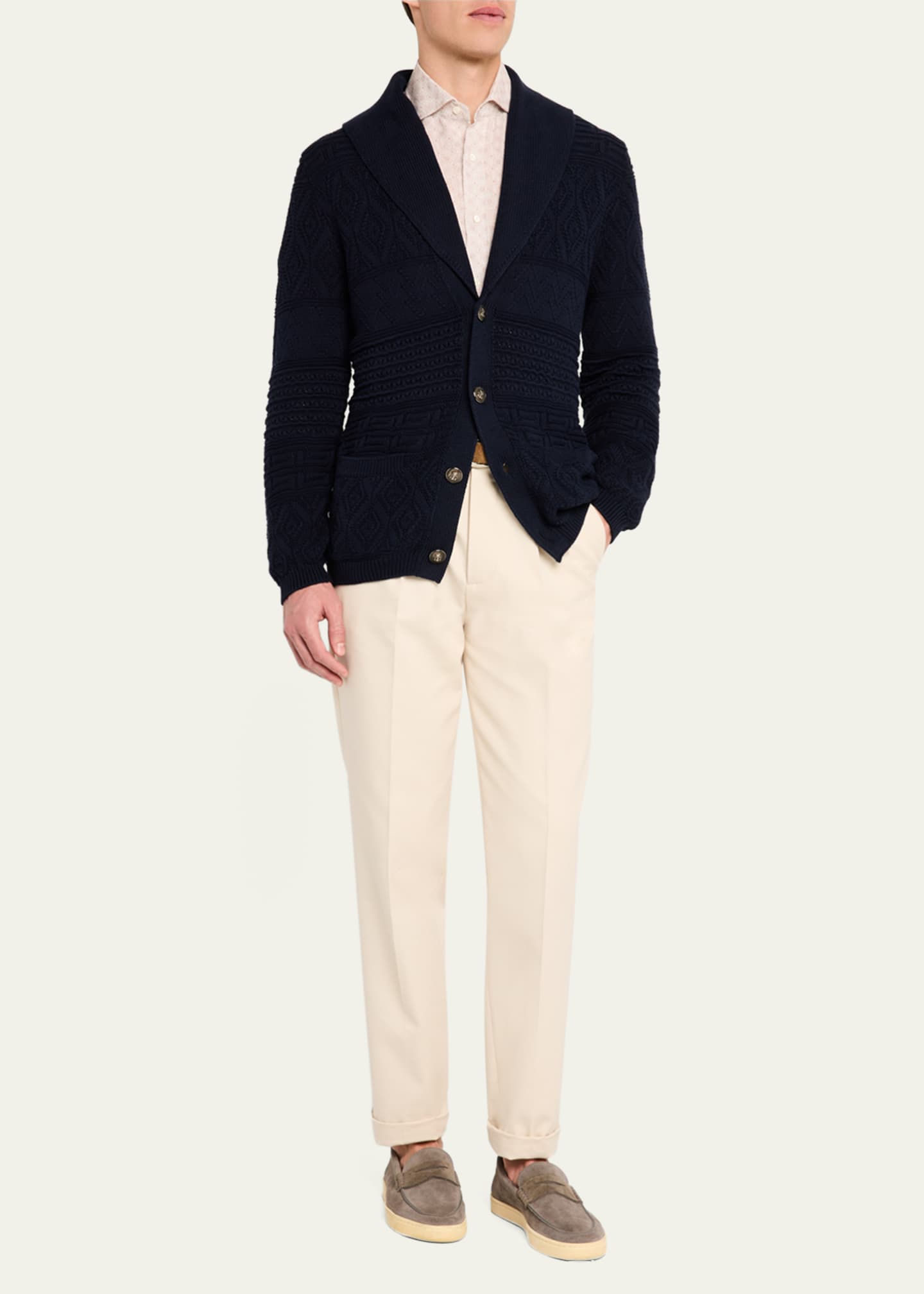 Brunello Cucinelli Men's Shawl Cable Knit Cardigan Image 2 of 5