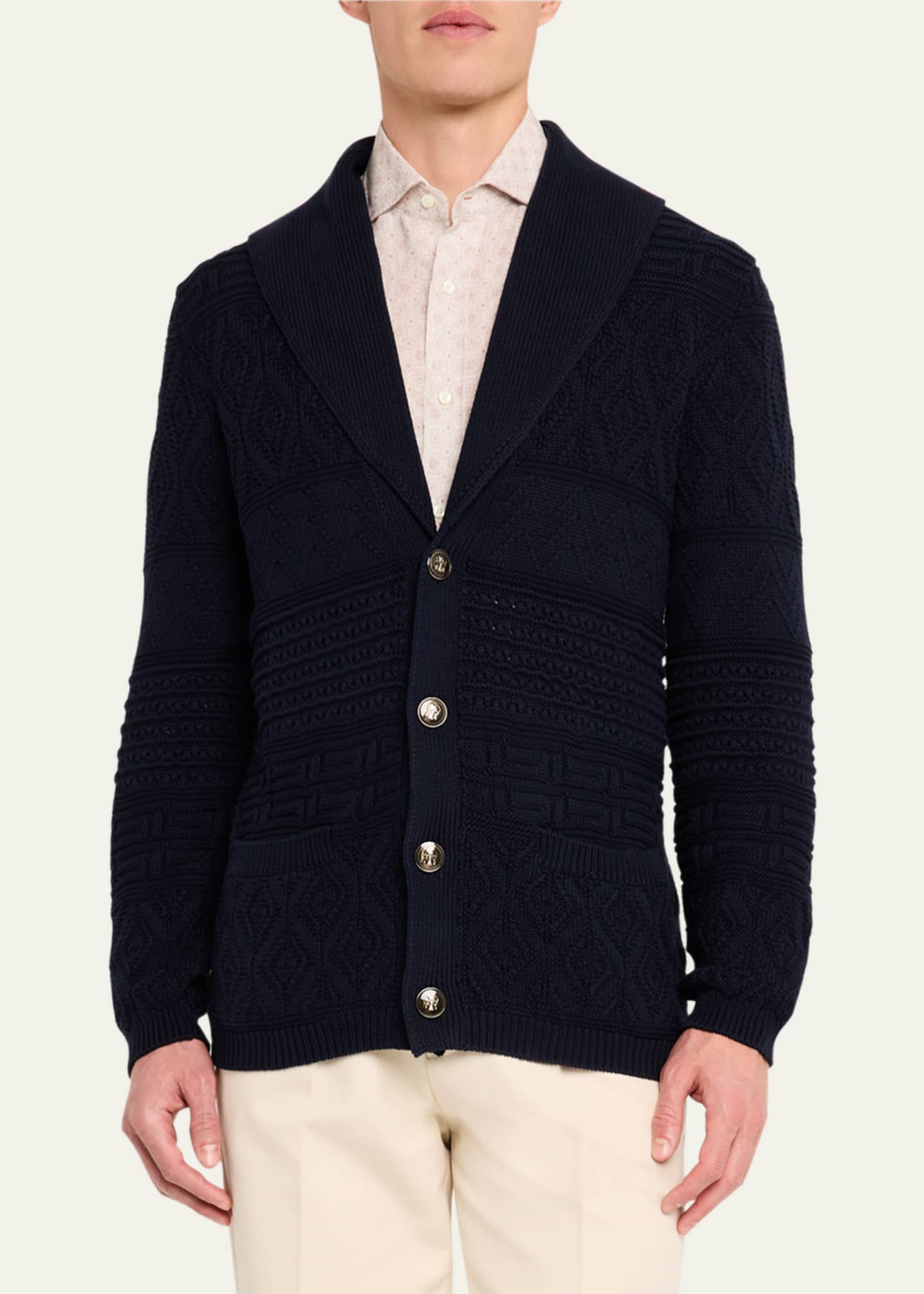 Brunello Cucinelli Men's Shawl Cable Knit Cardigan Image 4 of 5