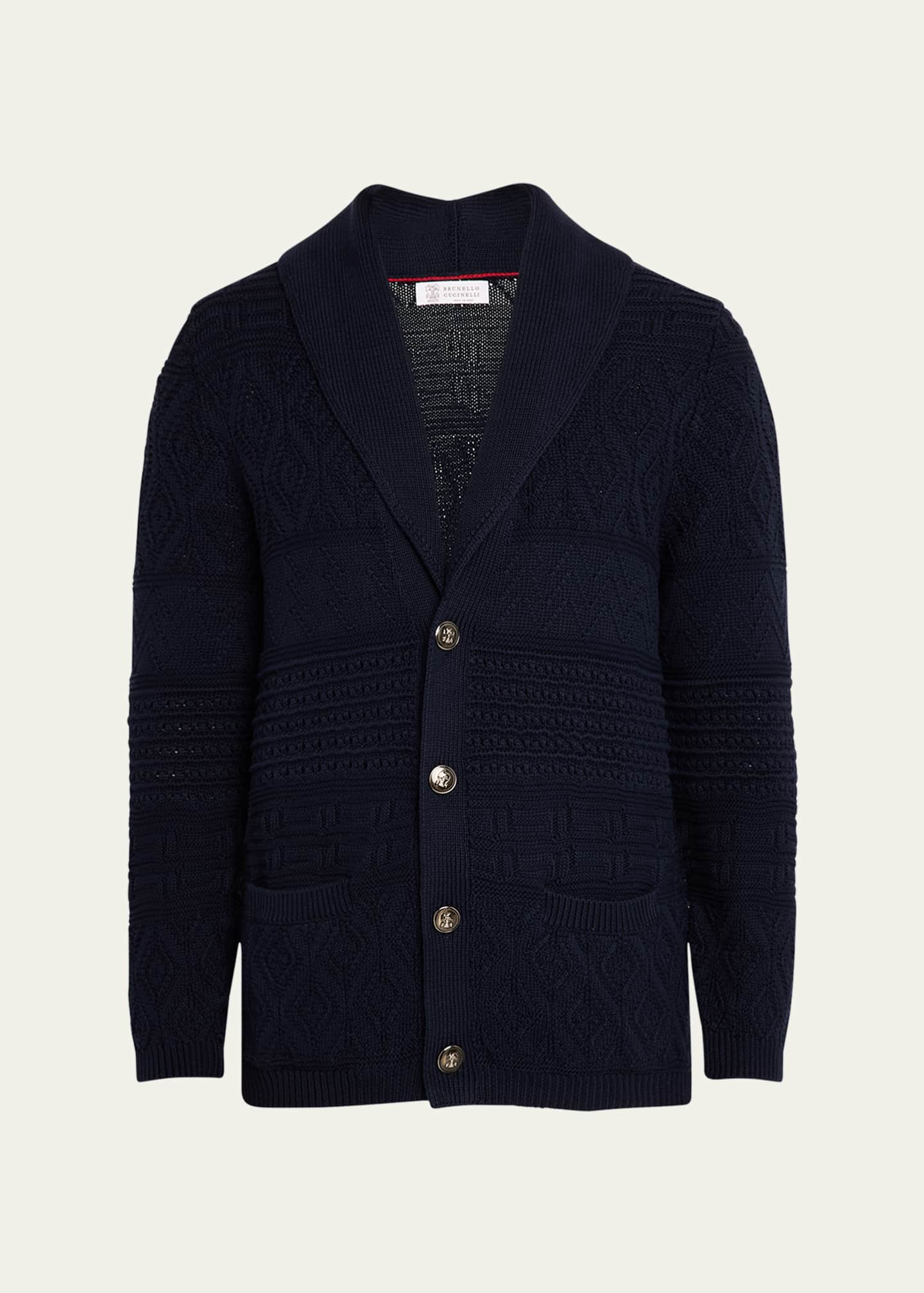 Brunello Cucinelli Men's Shawl Cable Knit Cardigan Image 1 of 5