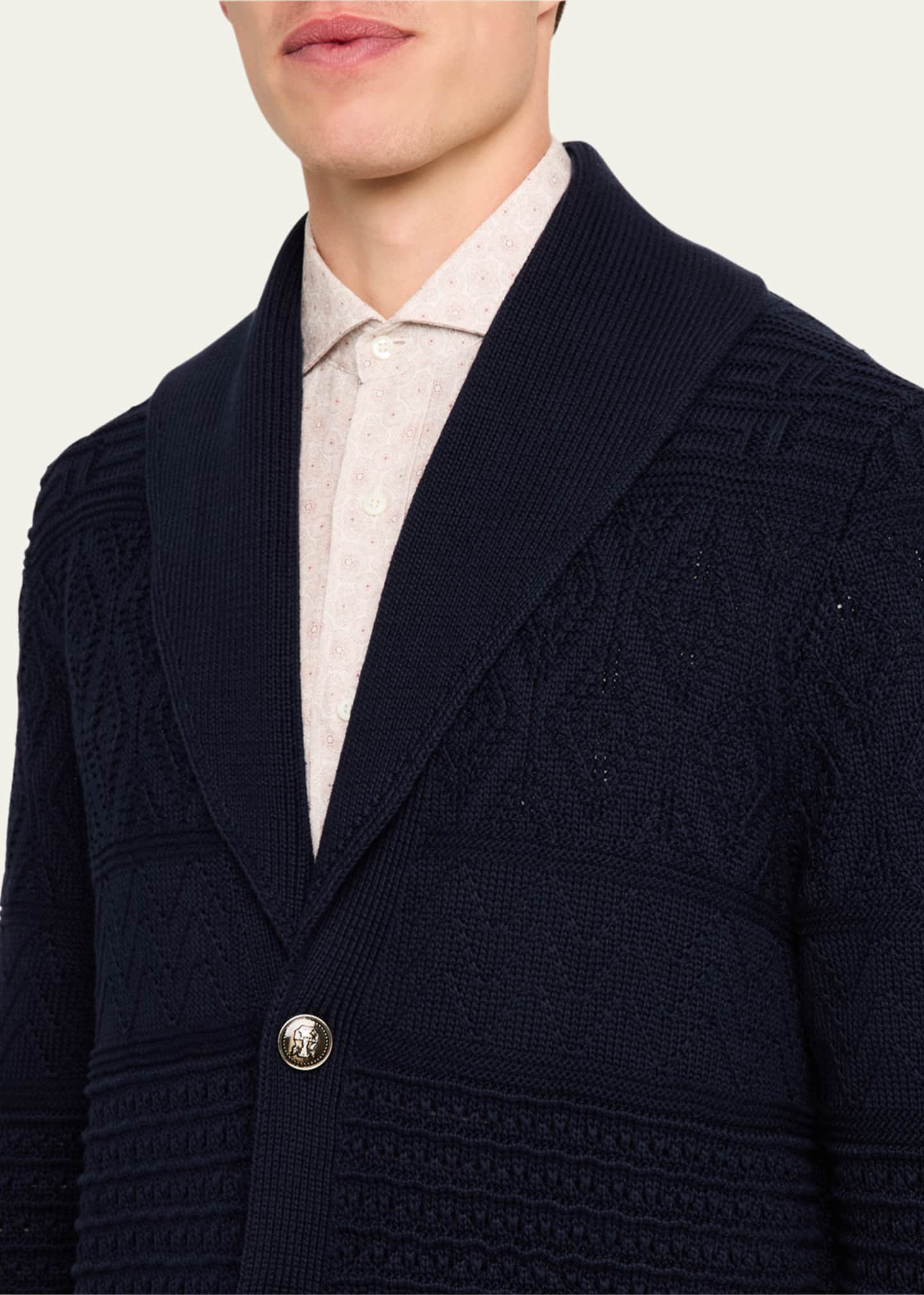 Brunello Cucinelli Men's Shawl Cable Knit Cardigan Image 5 of 5