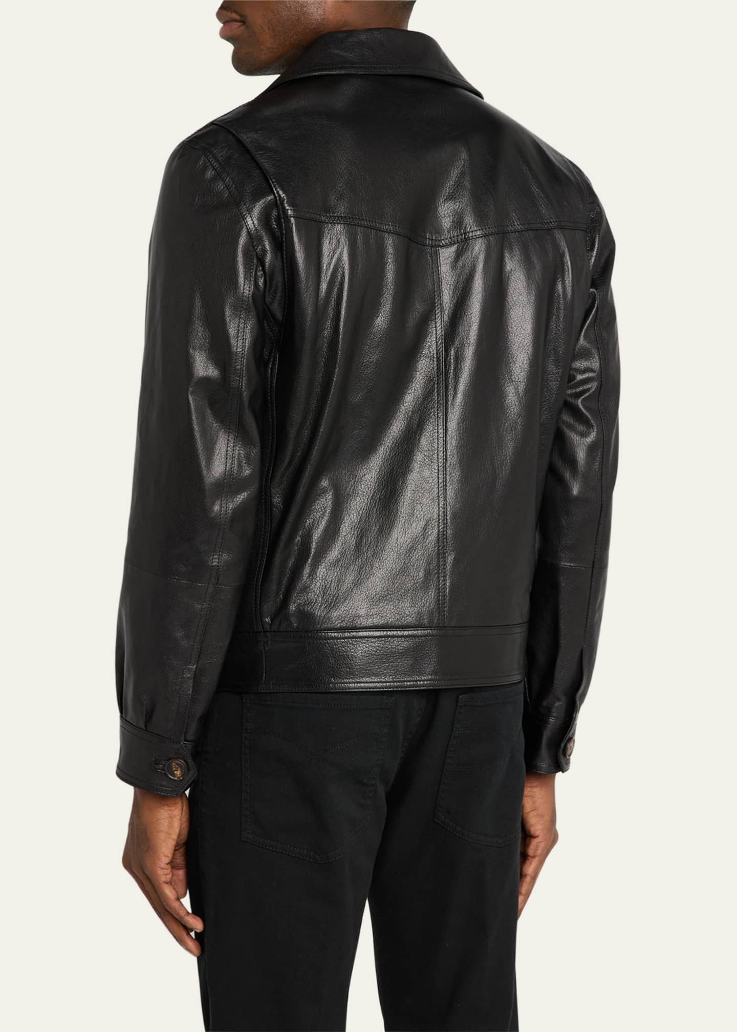 Brunello Cucinelli Men's Soft Goat Leather Button-Front Jacket Image 3 of 5