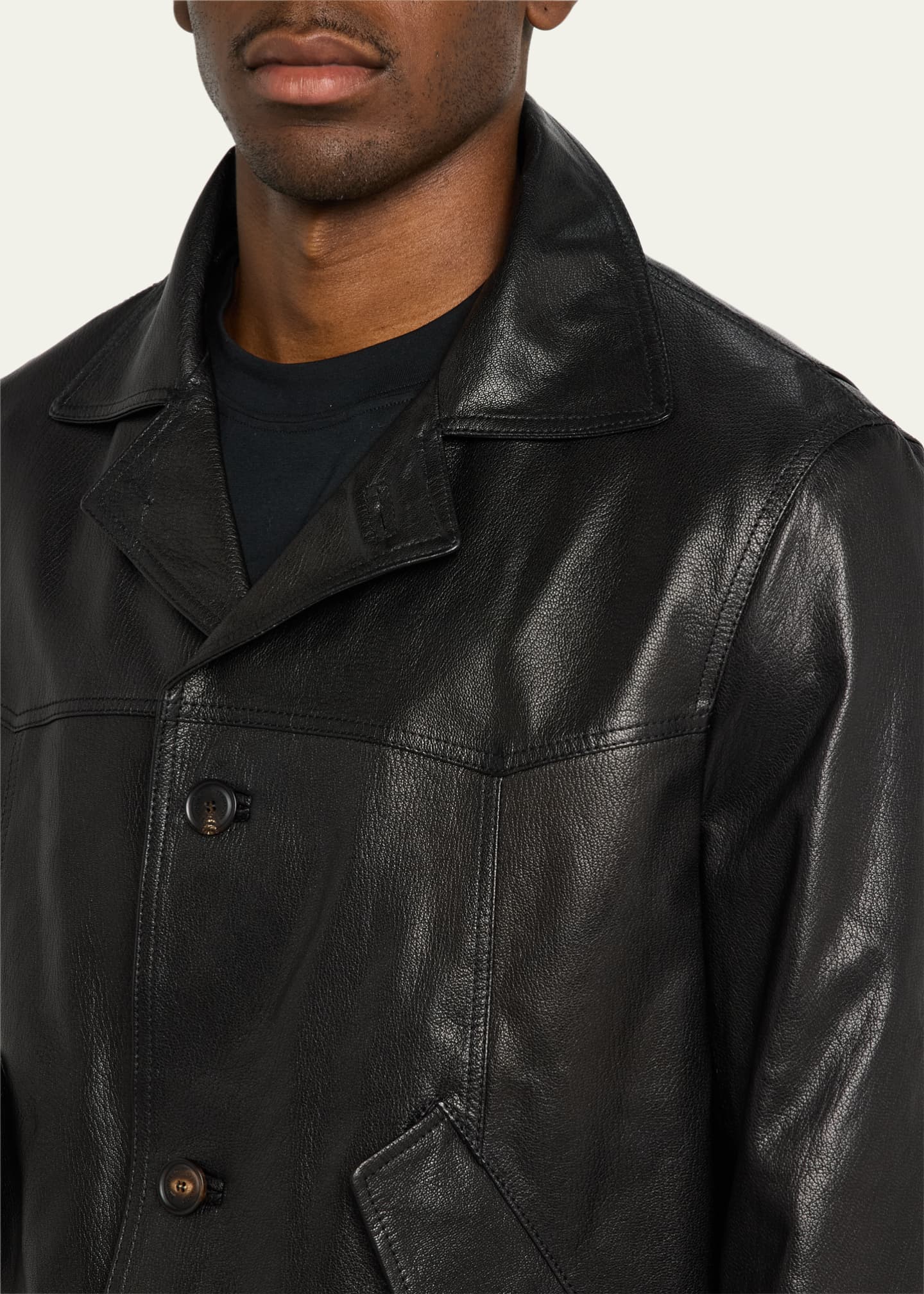 Brunello Cucinelli Men's Soft Goat Leather Button-Front Jacket Image 5 of 5