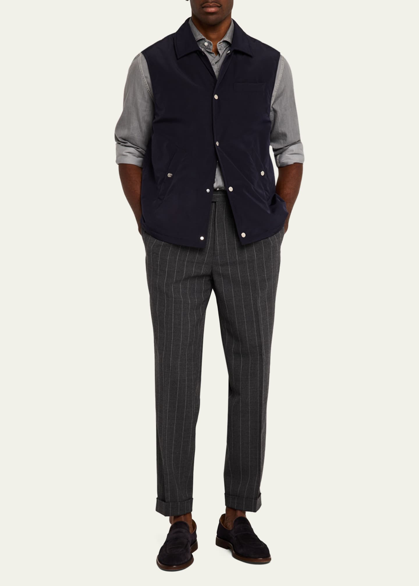 Brunello Cucinelli Men's Water Resistant Snap-Front Vest Image 2 of 5