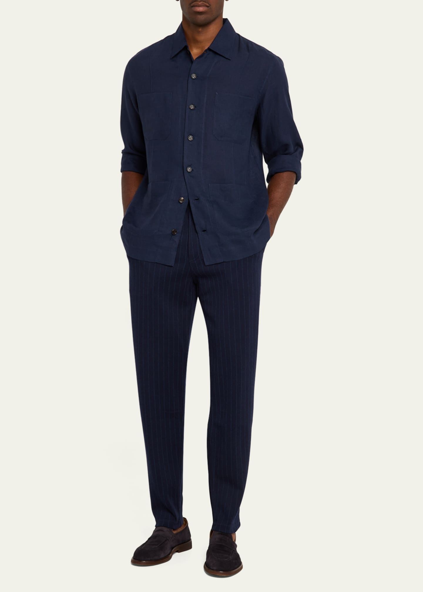 Brunello Cucinelli Men's Linen Four-Pocket Casual Button-Down Shirt Image 2 of 5