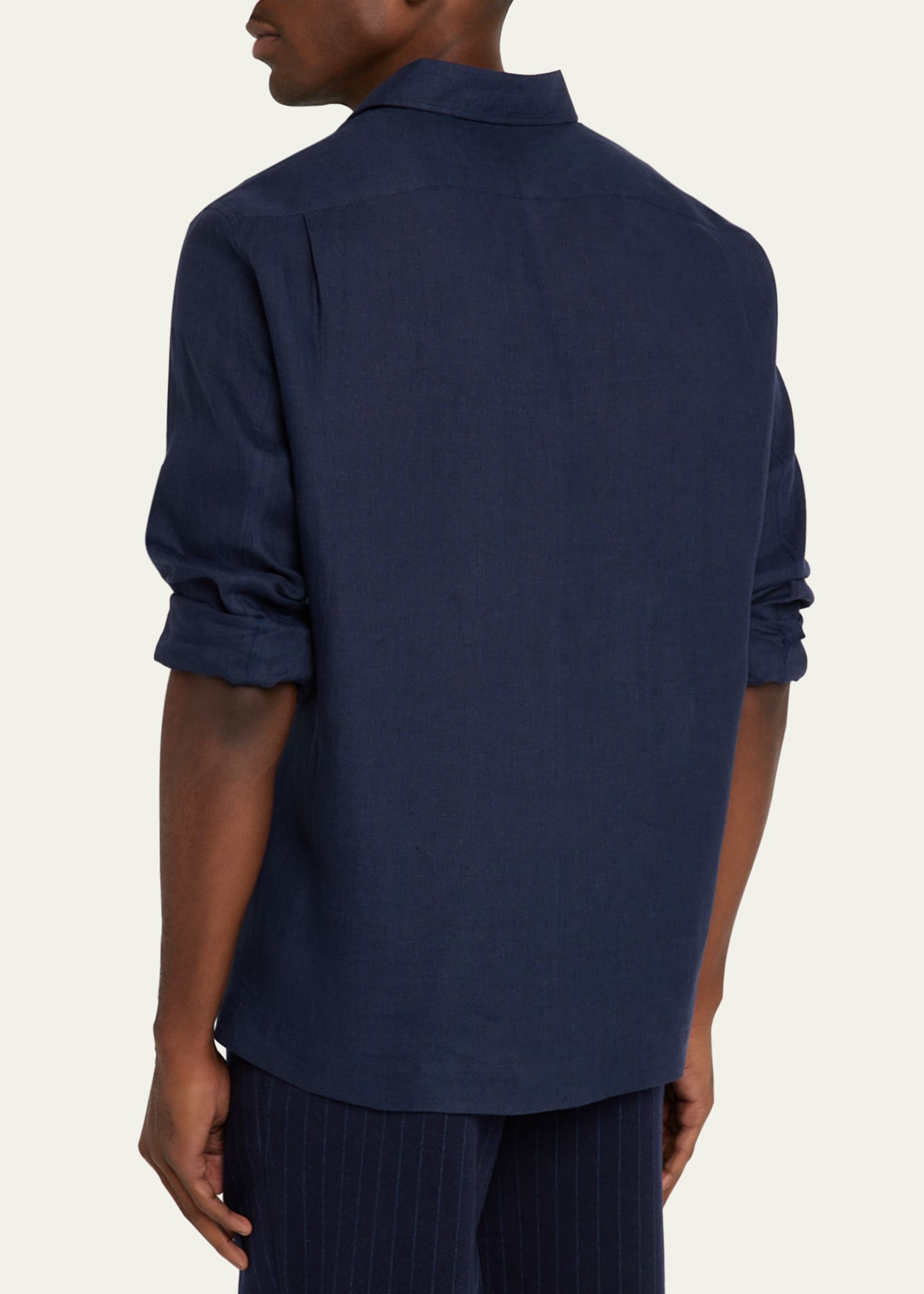 Brunello Cucinelli Men's Linen Four-Pocket Casual Button-Down Shirt Image 3 of 5