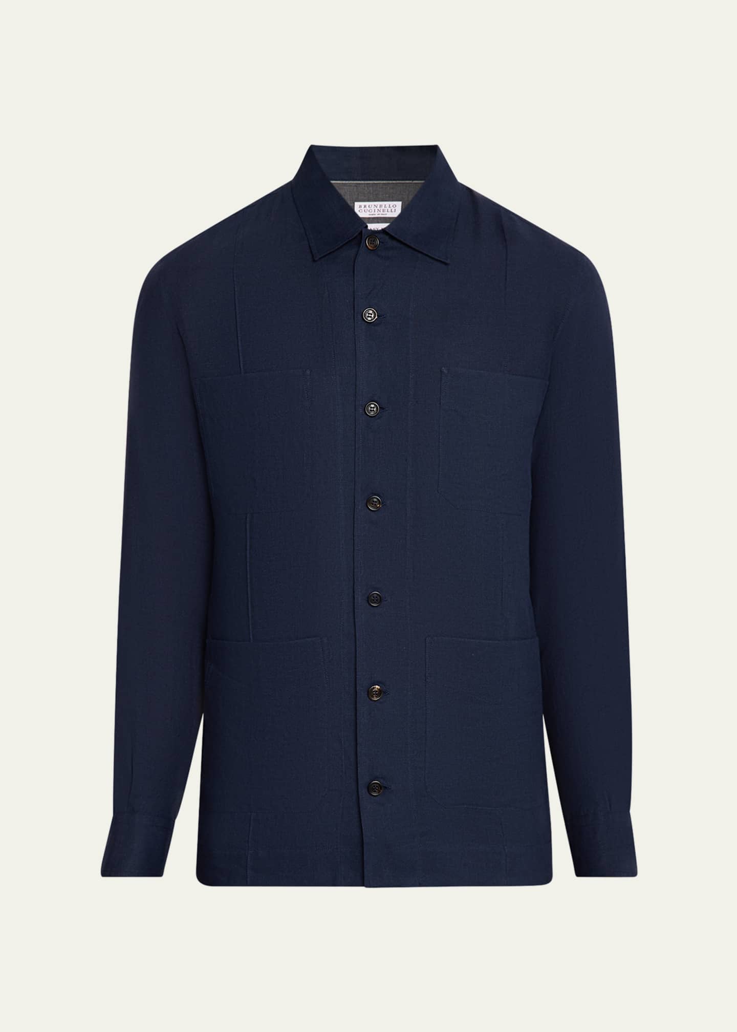 Brunello Cucinelli Men's Linen Four-Pocket Casual Button-Down Shirt Image 1 of 5