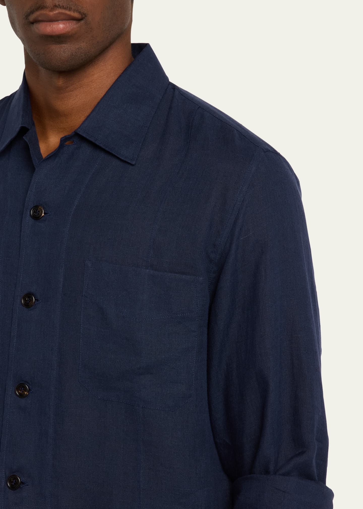 Brunello Cucinelli Men's Linen Four-Pocket Casual Button-Down Shirt Image 5 of 5