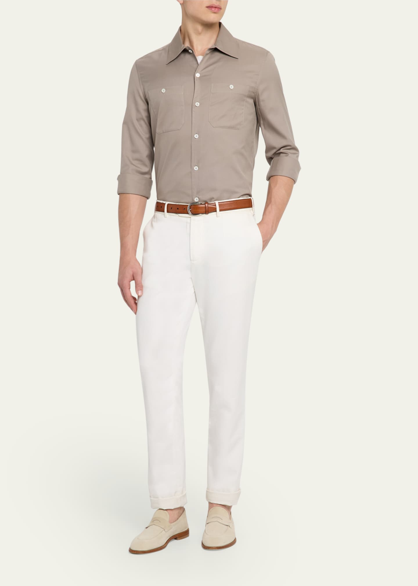 Brunello Cucinelli Men's Twill Two-Pocket Casual Button-Down Shirt Image 2 of 5