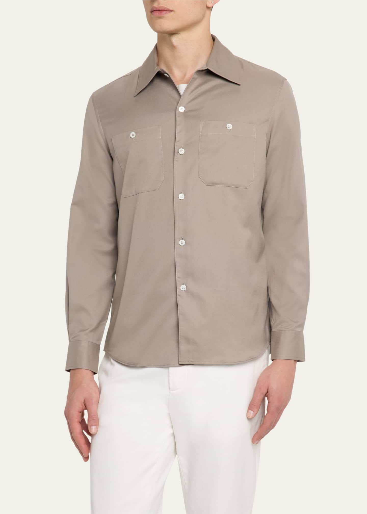 Brunello Cucinelli Men's Twill Two-Pocket Casual Button-Down Shirt Image 4 of 5