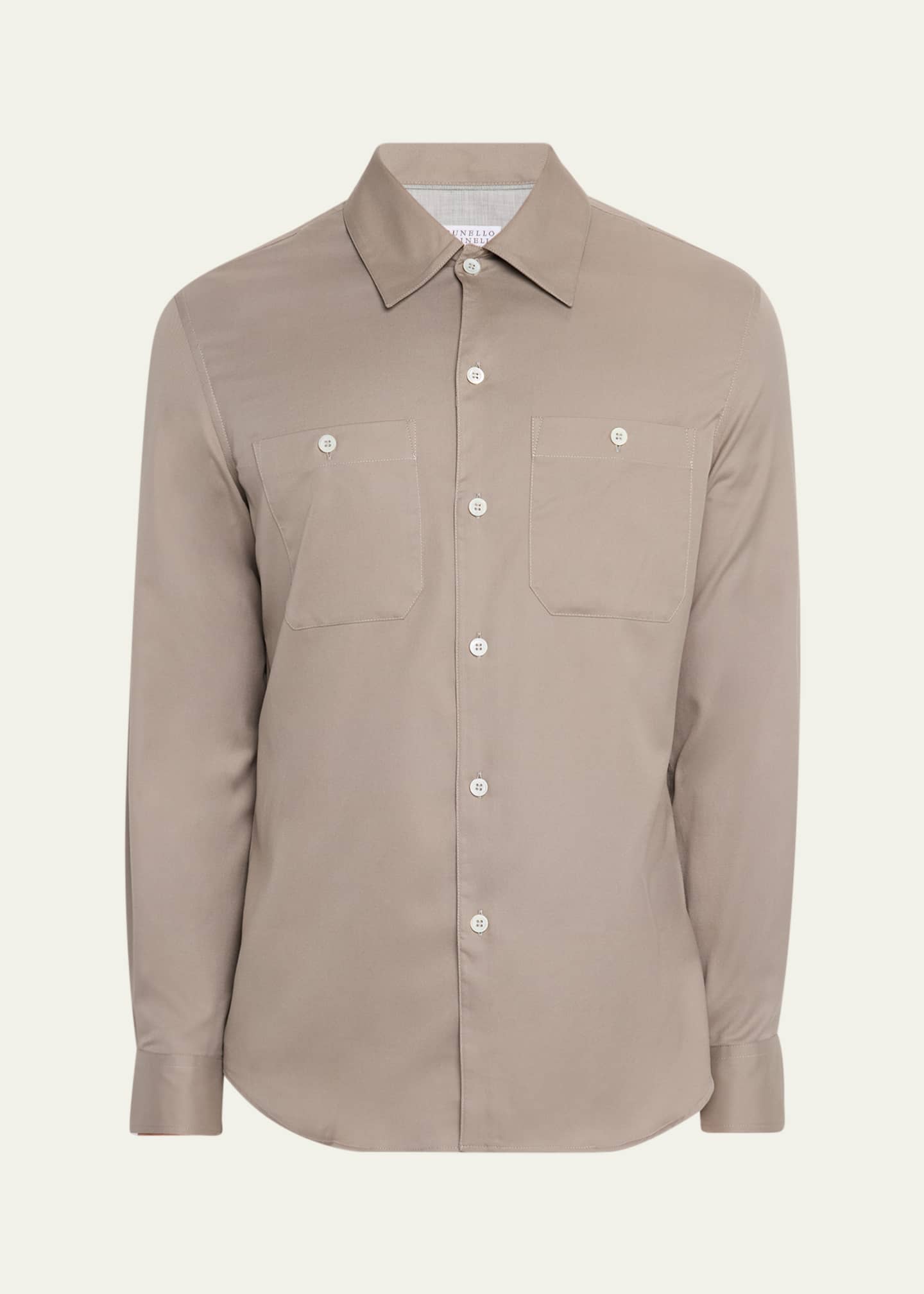 Brunello Cucinelli Men's Twill Two-Pocket Casual Button-Down Shirt Image 1 of 5