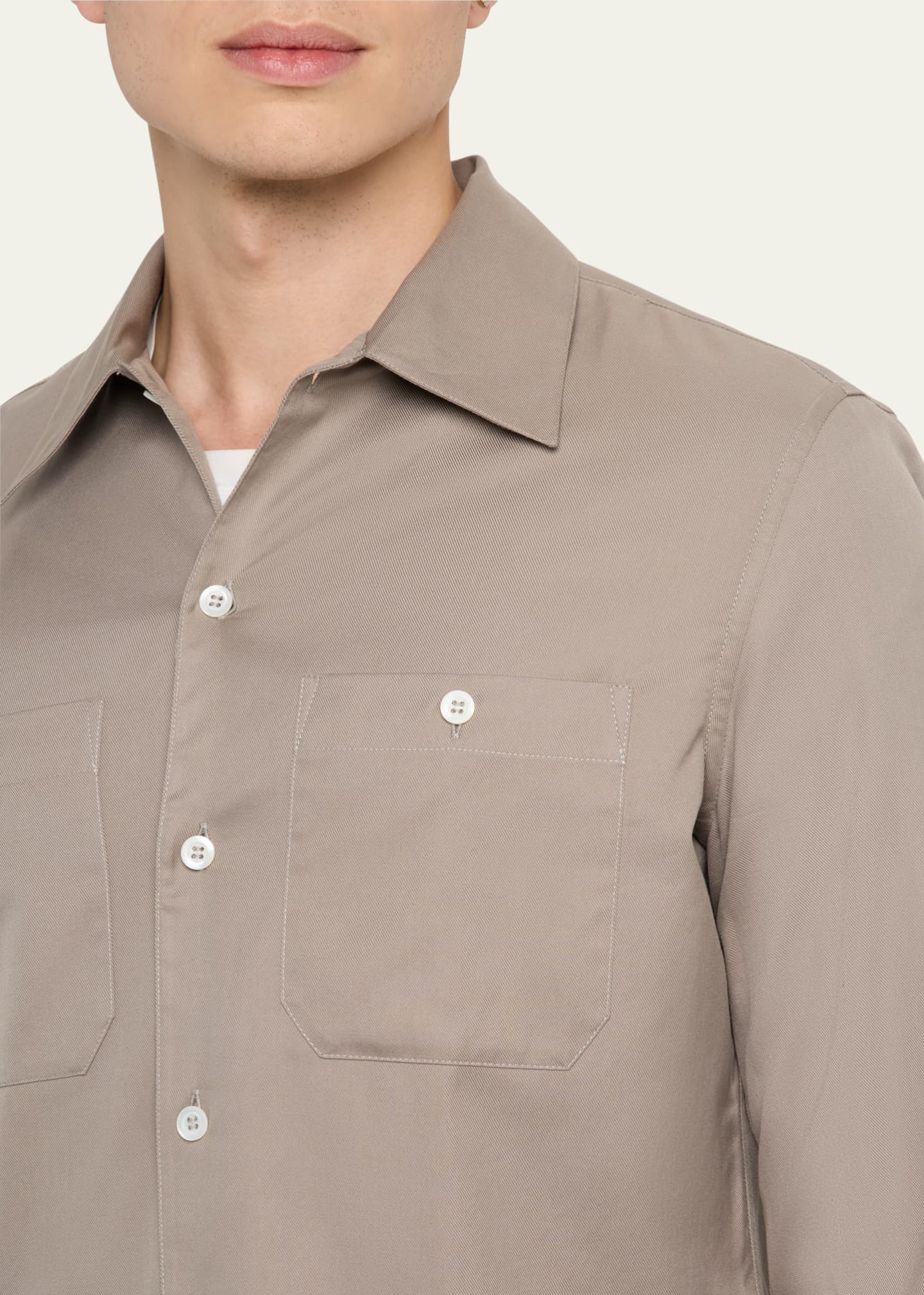 Brunello Cucinelli Men's Twill Two-Pocket Casual Button-Down Shirt Image 5 of 5