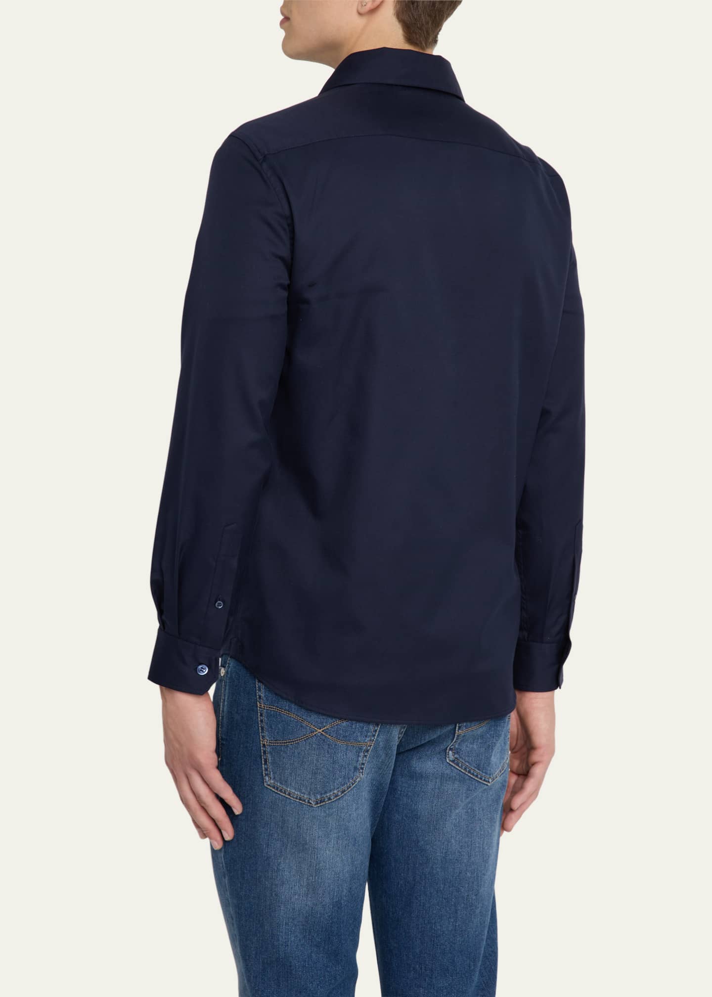 Brunello Cucinelli Men's Twill Two-Pocket Casual Button-Down Shirt Image 3 of 5