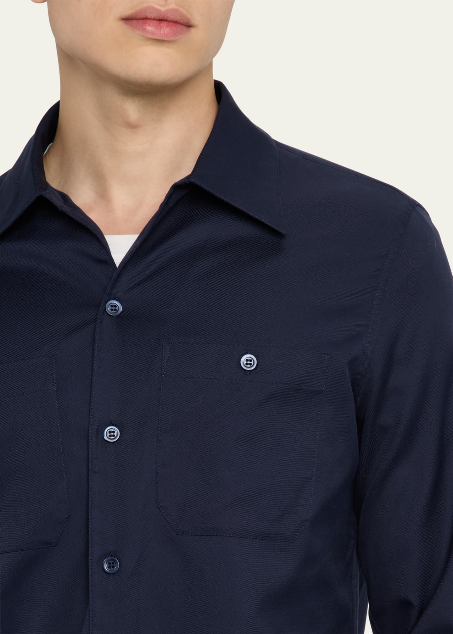 Brunello Cucinelli Men's Twill Two-Pocket Casual Button-Down Shirt Image 5 of 5
