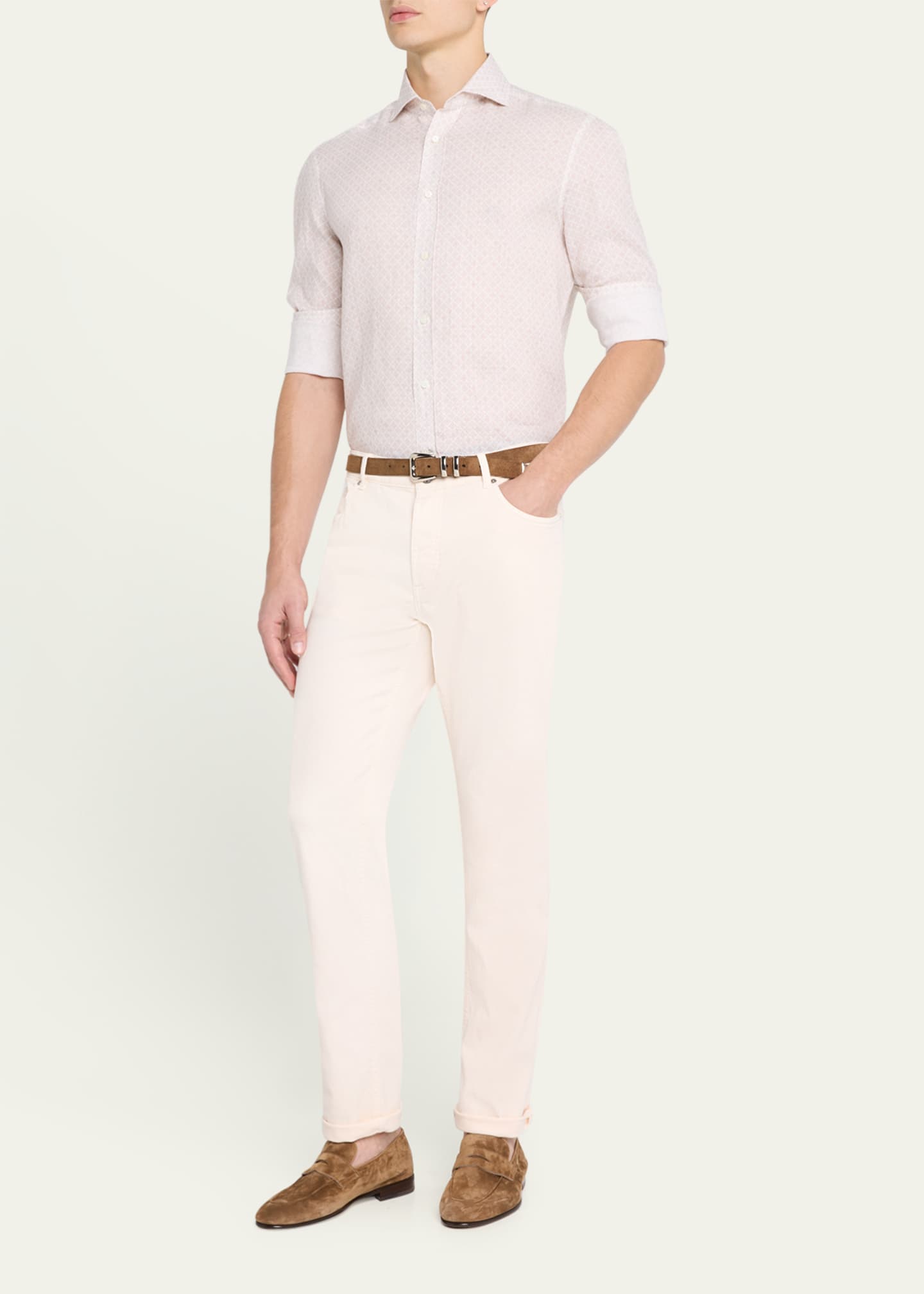 Brunello Cucinelli Men's Printed Linen Sport Shirt Image 2 of 5