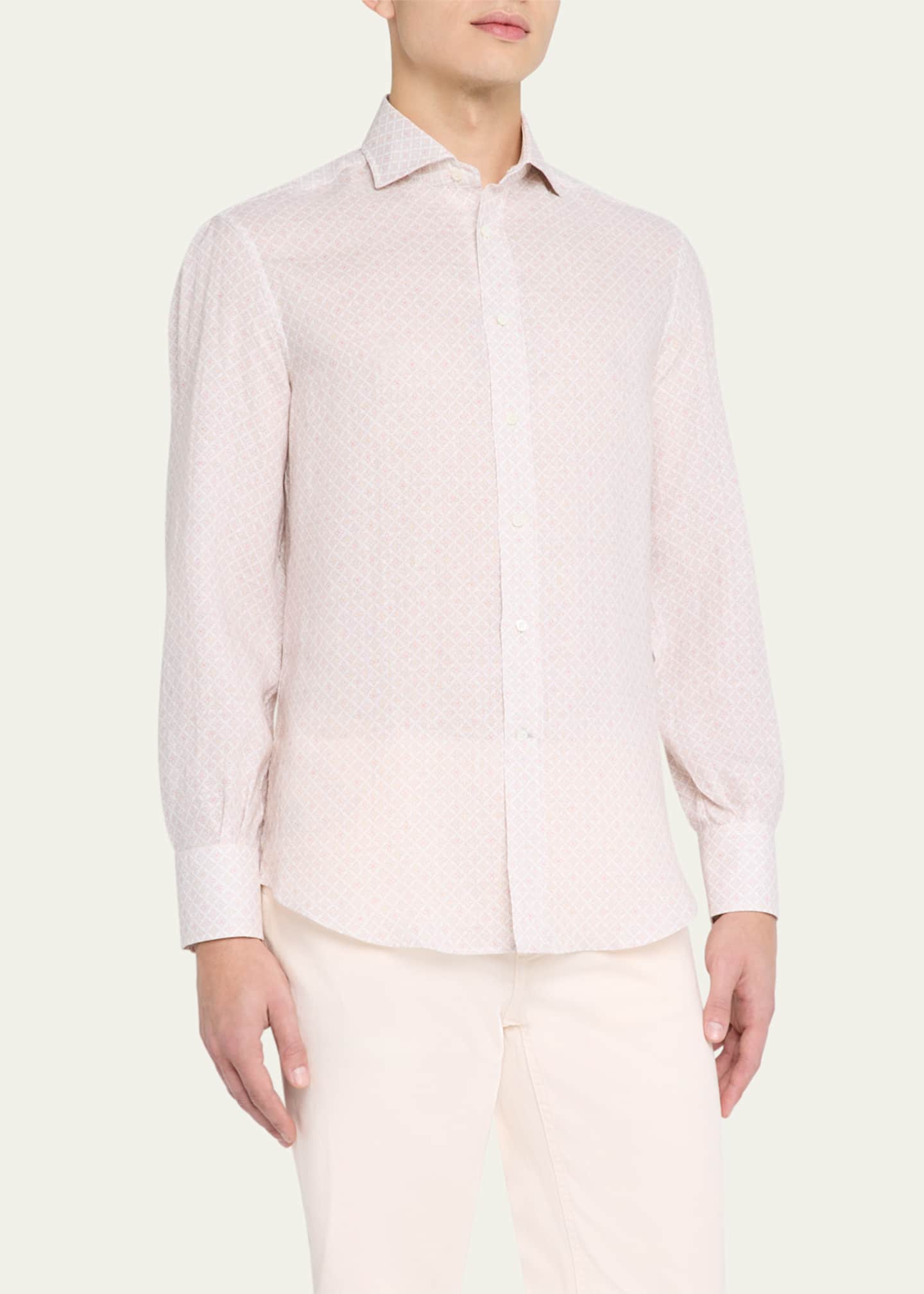 Brunello Cucinelli Men's Printed Linen Sport Shirt Image 4 of 5