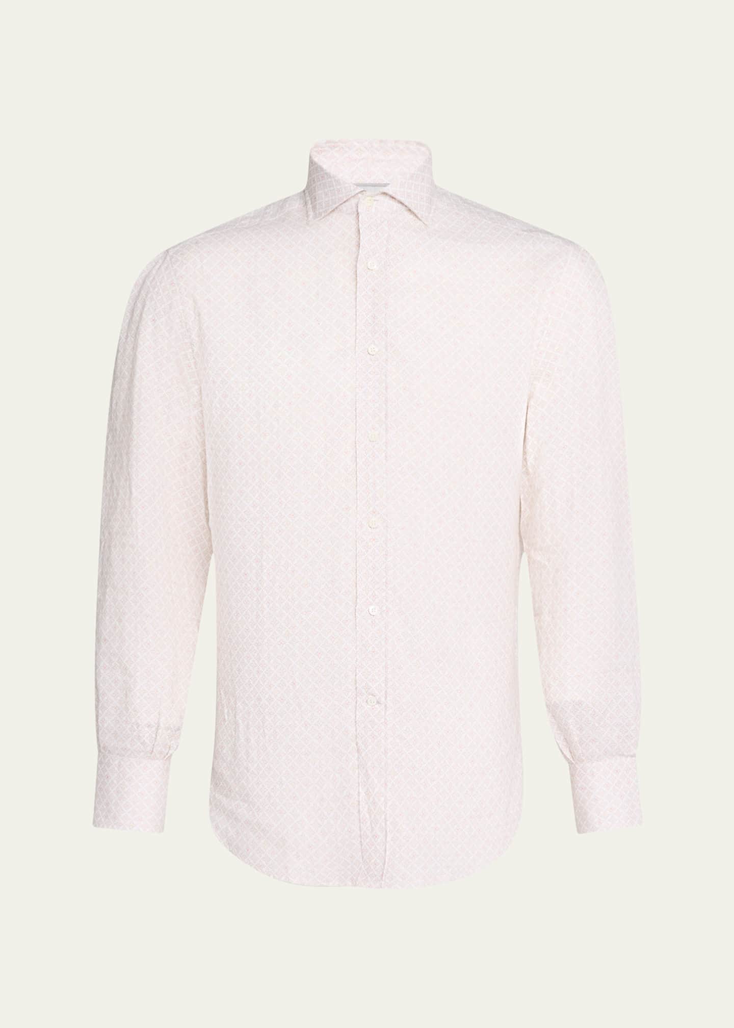 Brunello Cucinelli Men's Printed Linen Sport Shirt Image 1 of 5
