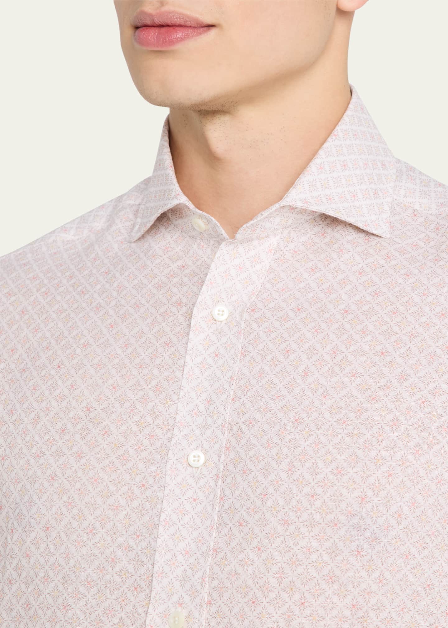 Brunello Cucinelli Men's Printed Linen Sport Shirt Image 5 of 5
