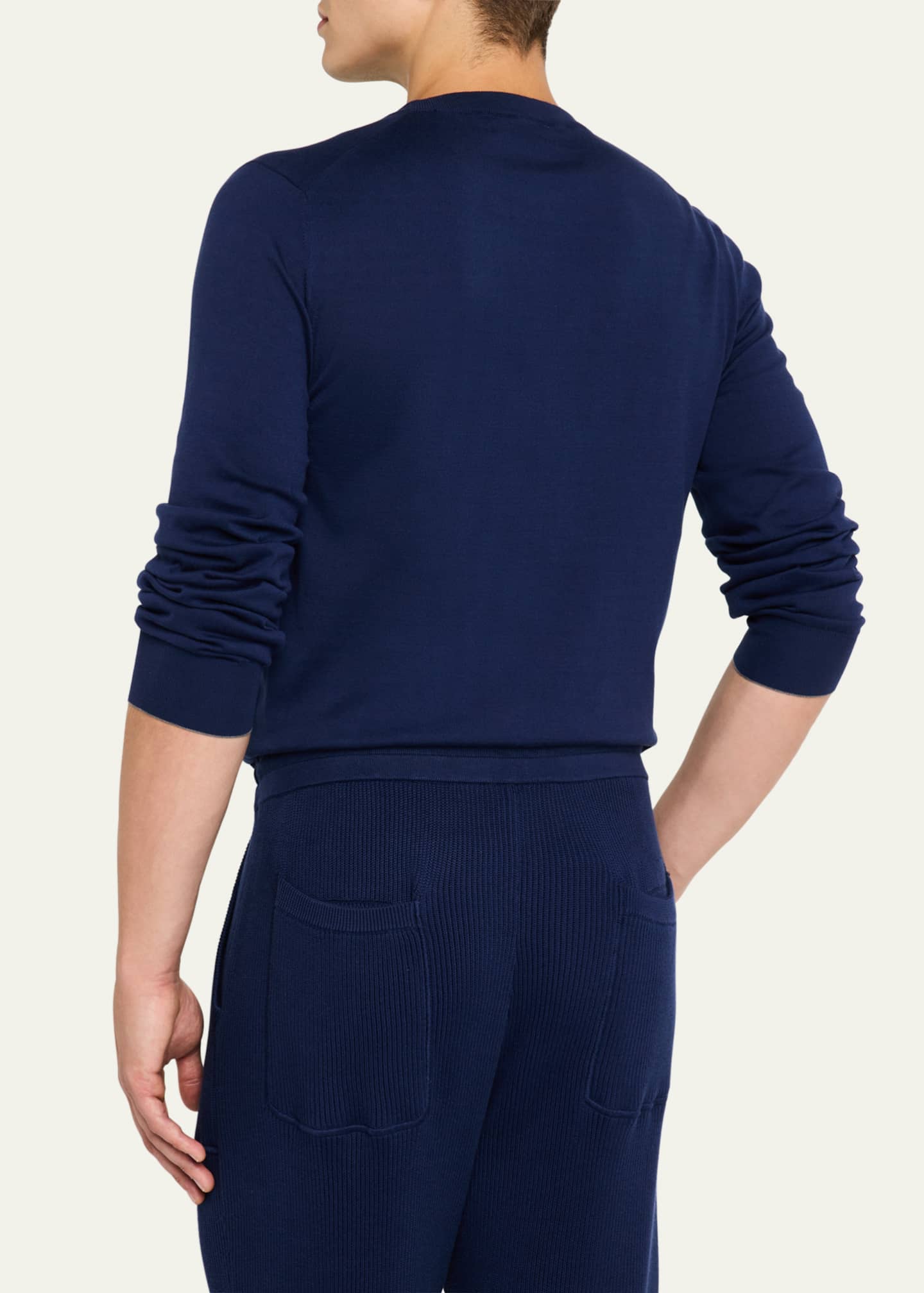 Brunello Cucinelli Men's Cotton Fine Gauge Crewneck Sweater Image 3 of 5