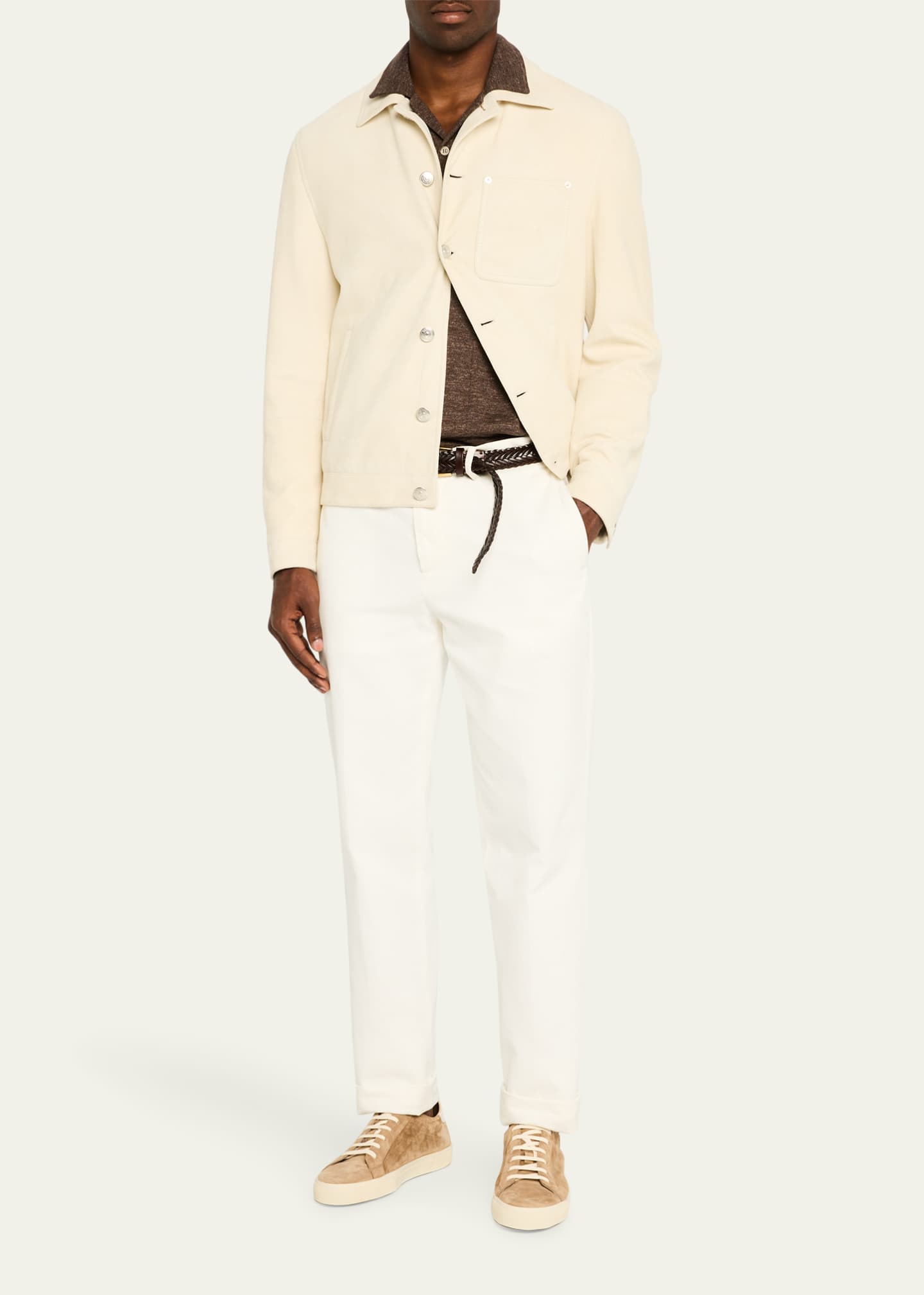 Brunello Cucinelli Men's Linen and Cotton Camp-Collar Polo Sweater Image 2 of 6