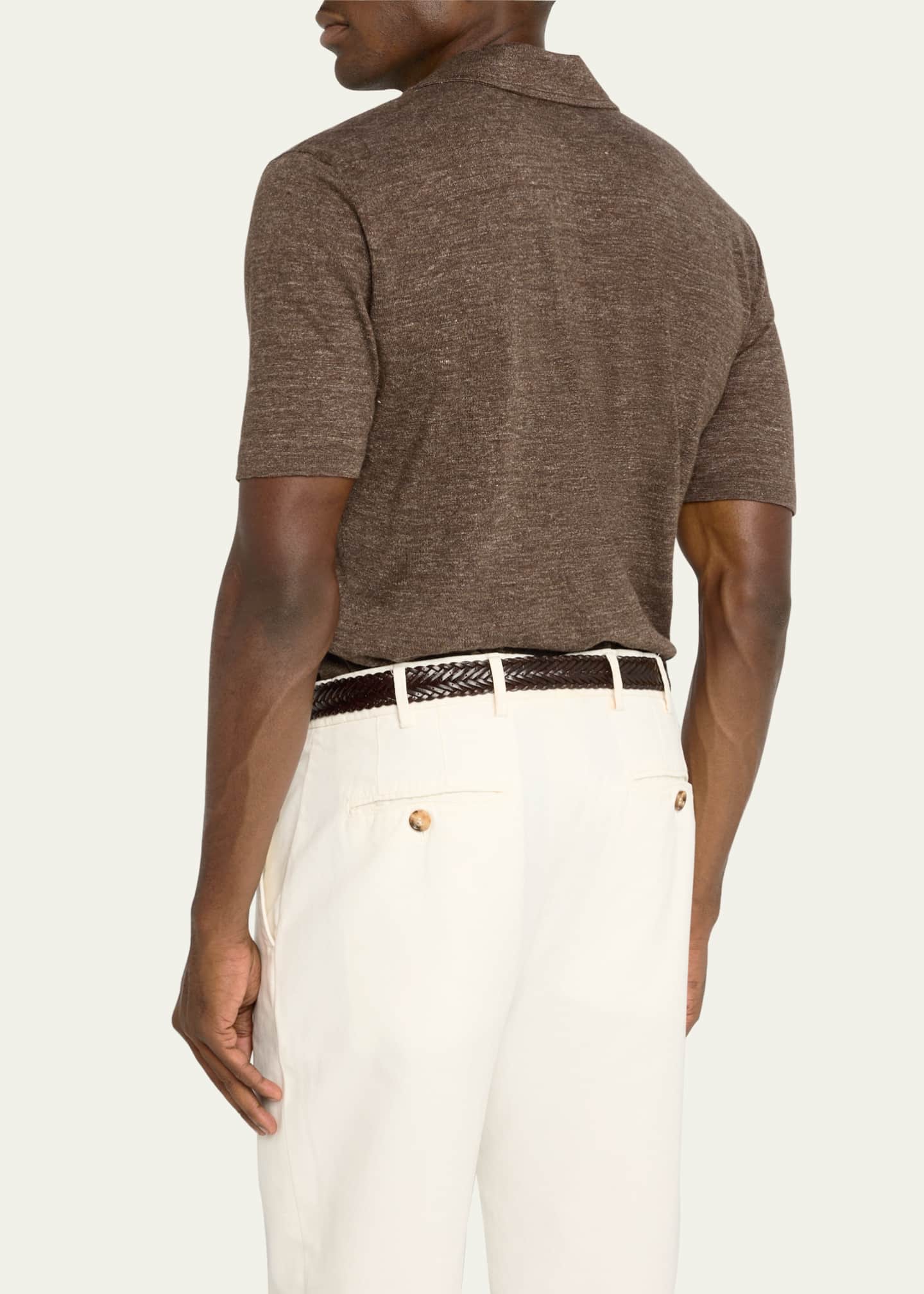 Brunello Cucinelli Men's Linen and Cotton Camp-Collar Polo Sweater Image 3 of 6
