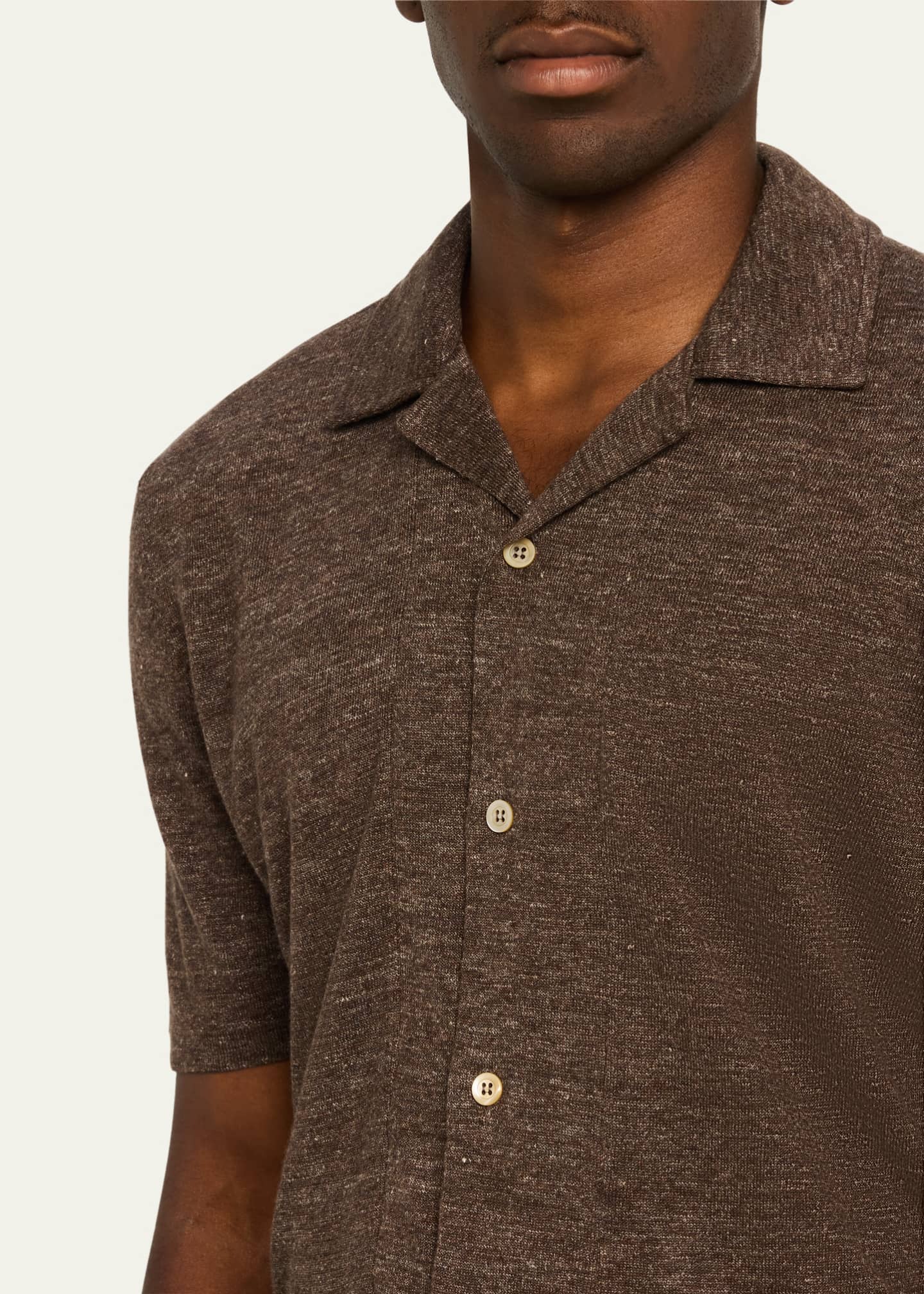 Brunello Cucinelli Men's Linen and Cotton Camp-Collar Polo Sweater Image 6 of 6