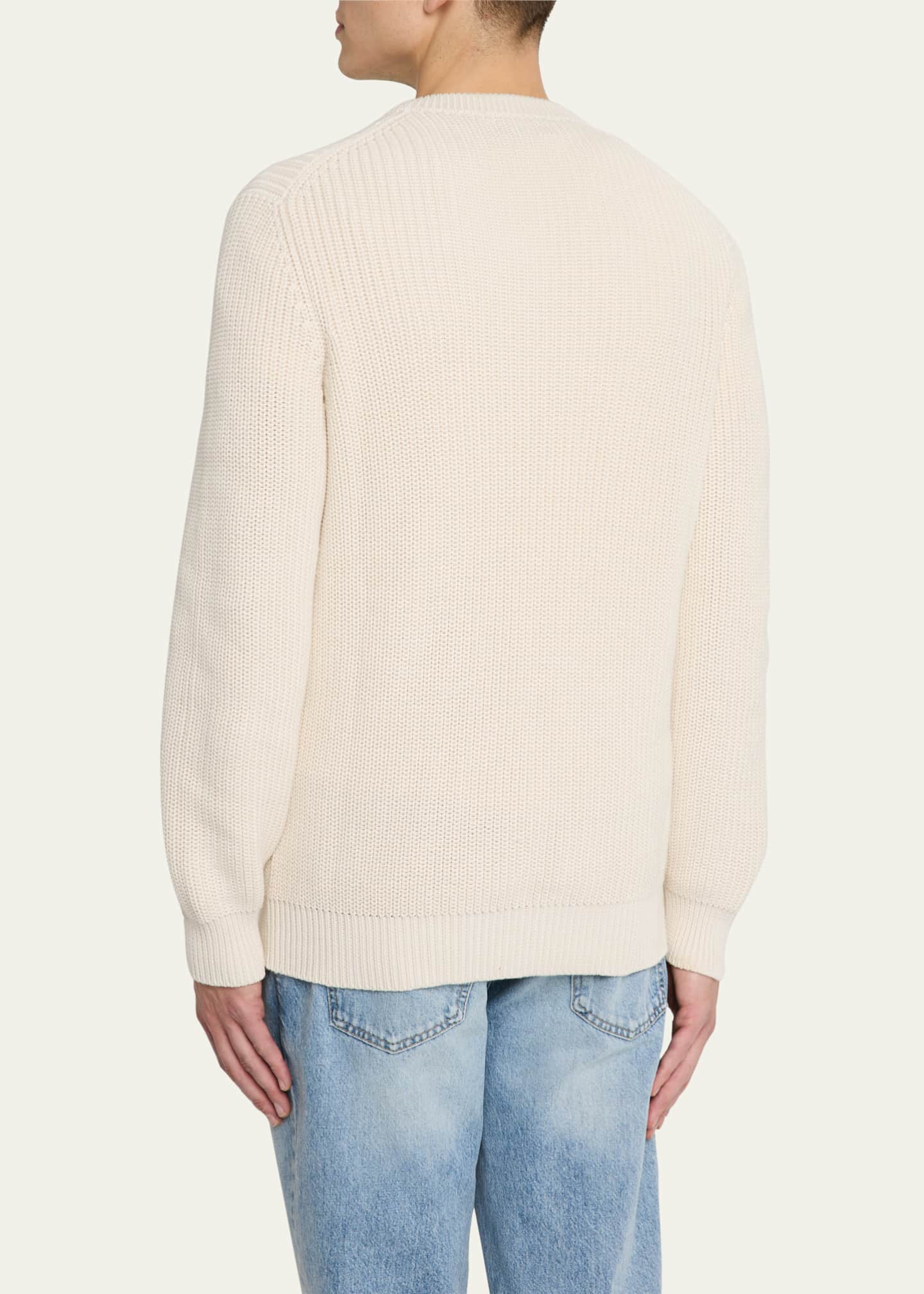 Brunello Cucinelli Men's Ribbed Cotton Crewneck Sweater Image 3 of 4