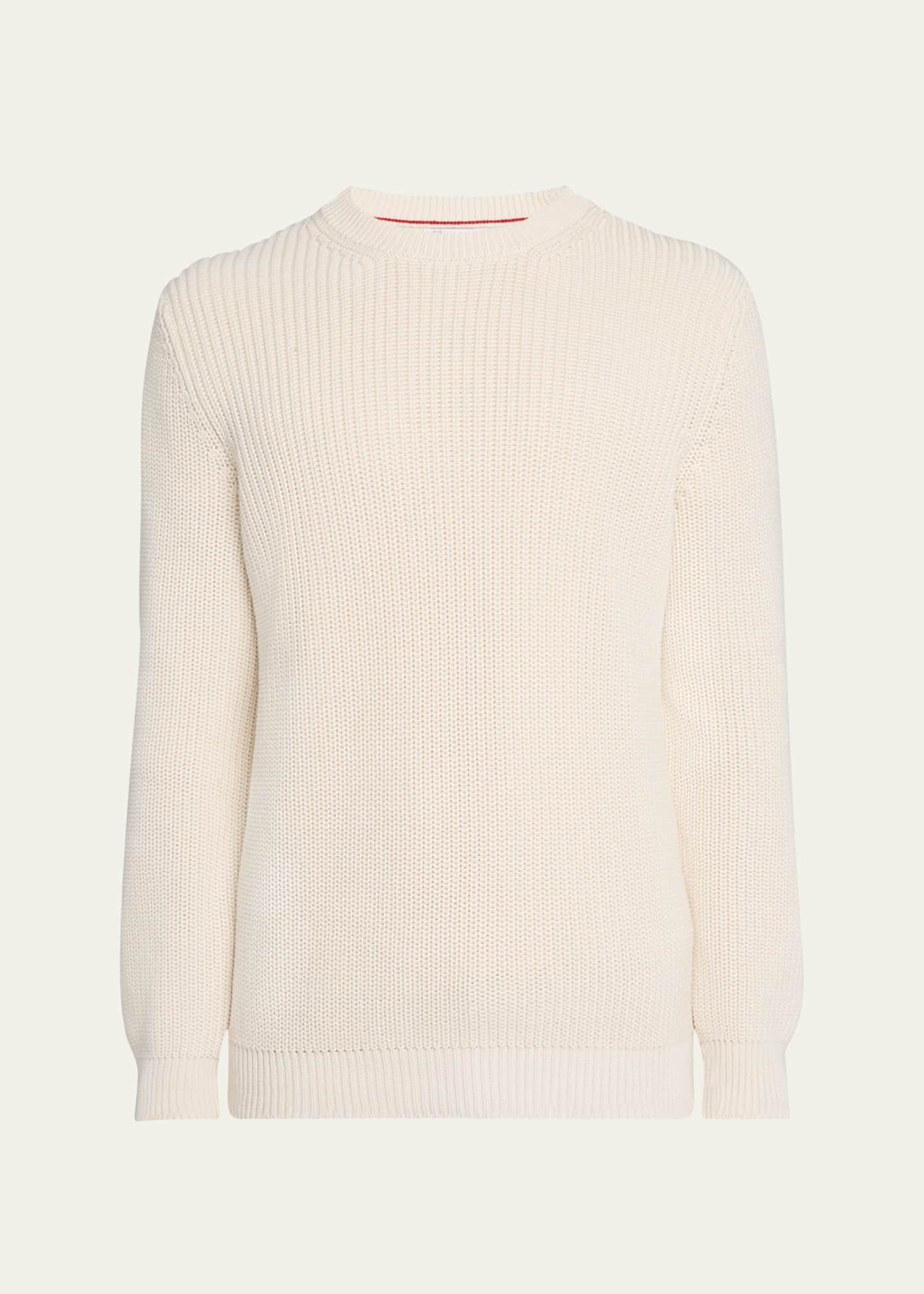Brunello Cucinelli Men's Ribbed Cotton Crewneck Sweater Image 1 of 4