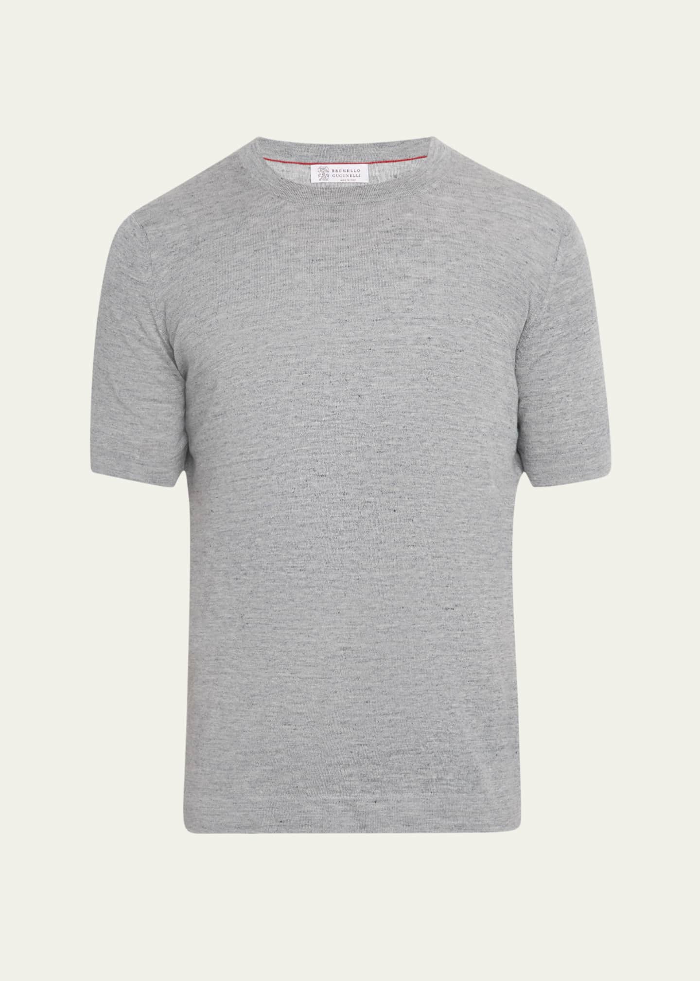Brunello Cucinelli Men's Linen and Cotton Heathered Crewneck T-Shirt Image 1 of 5
